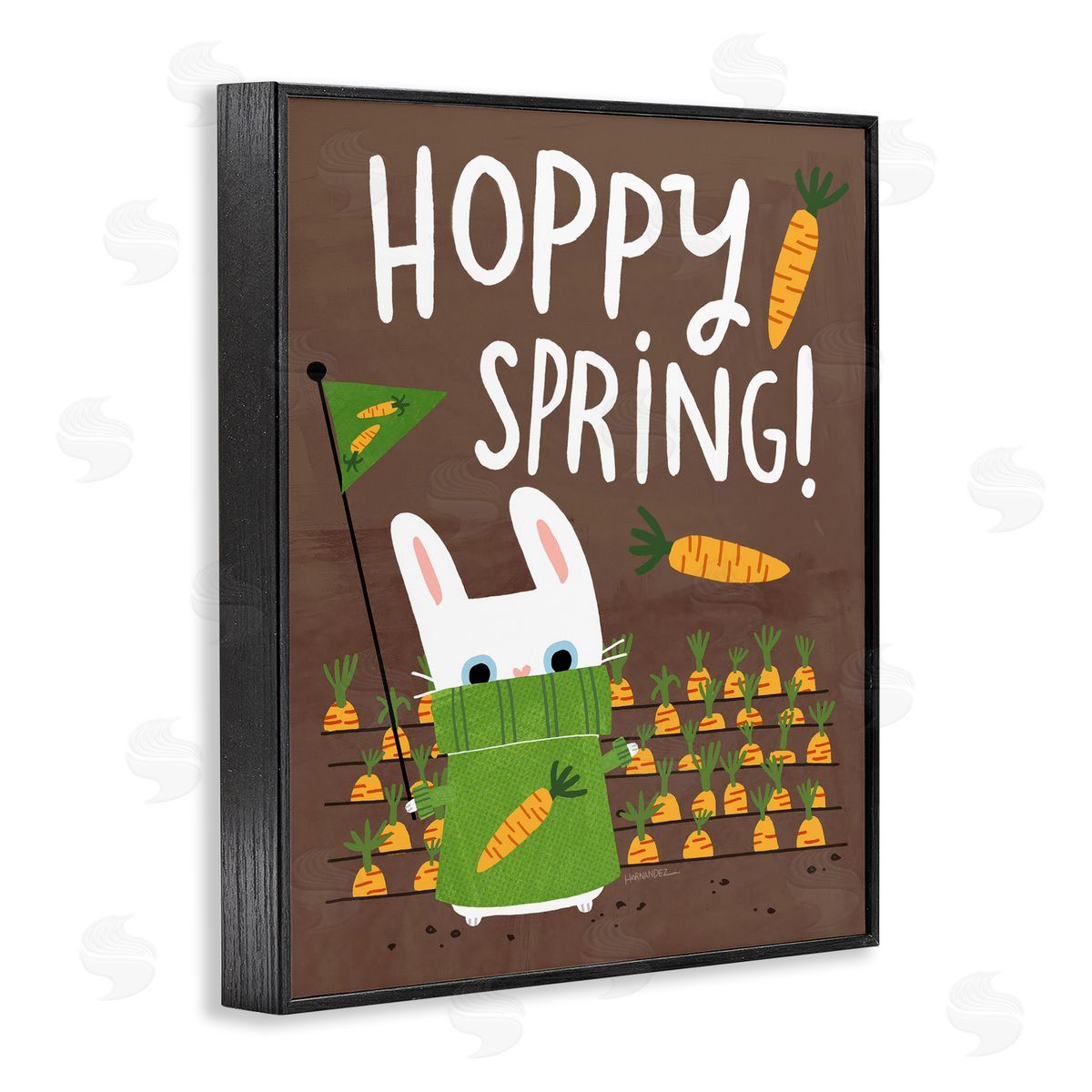 Leeza Hernandez Happy Spring Bunny & Carrots Black Framed Giclee Wall Art Print