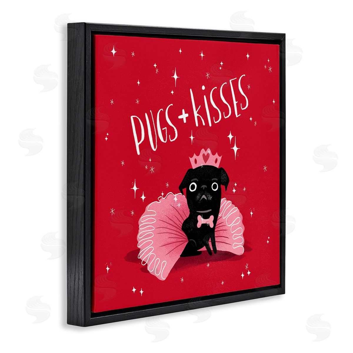 Leeza Hernandez Pugs & Kisses on Red Black Floating Frame Canvas Wall Art Print