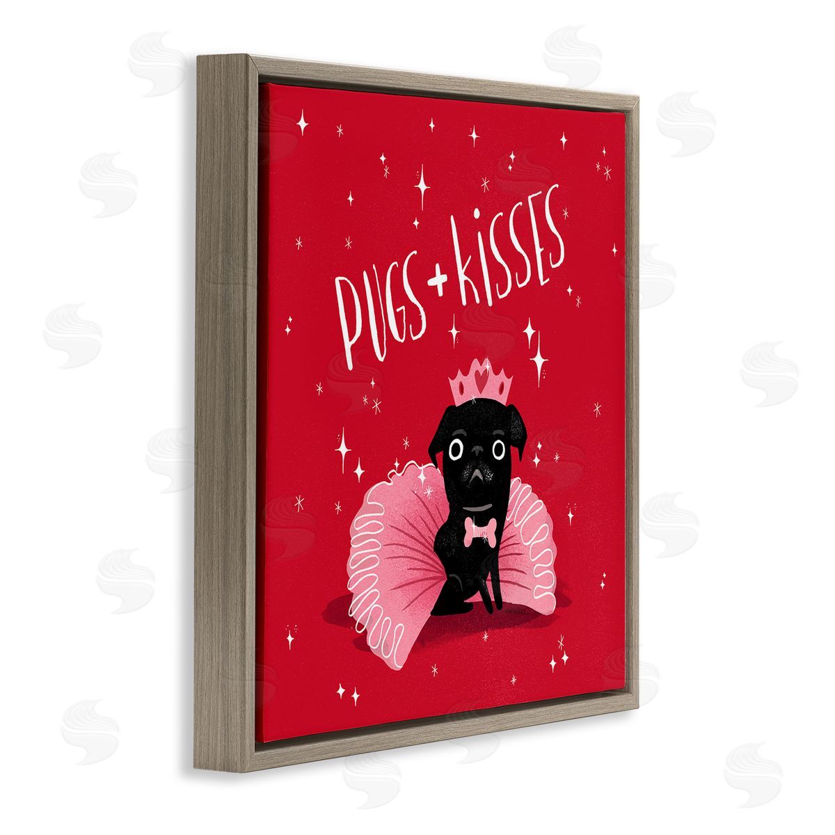 Leeza Hernandez Pugs & Kisses on Red Brown Floating Frame Canvas Wall Art Print