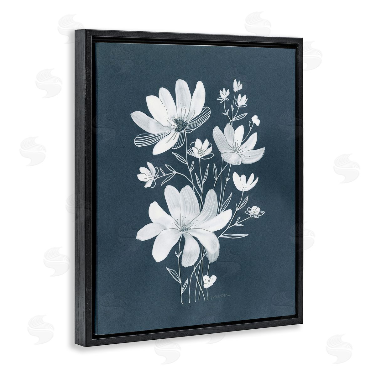 Leeza Hernandez White Floral with Outline Black Floating Frame Canvas Wall Art Print