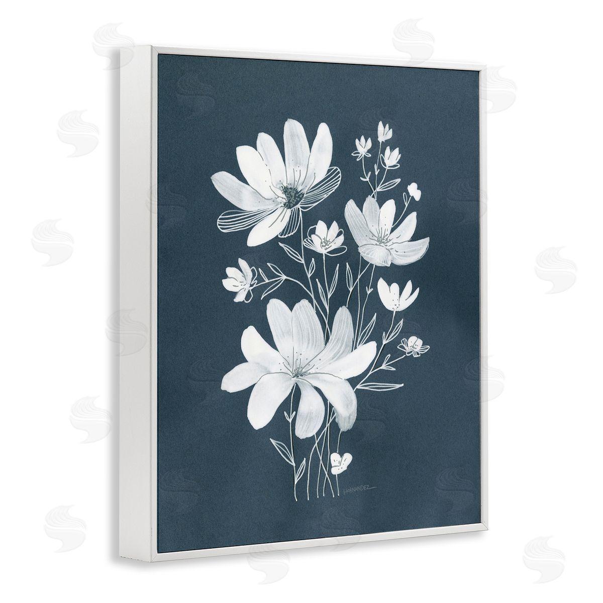 Leeza Hernandez White Floral with Outline White Framed Giclee Wall Art Print