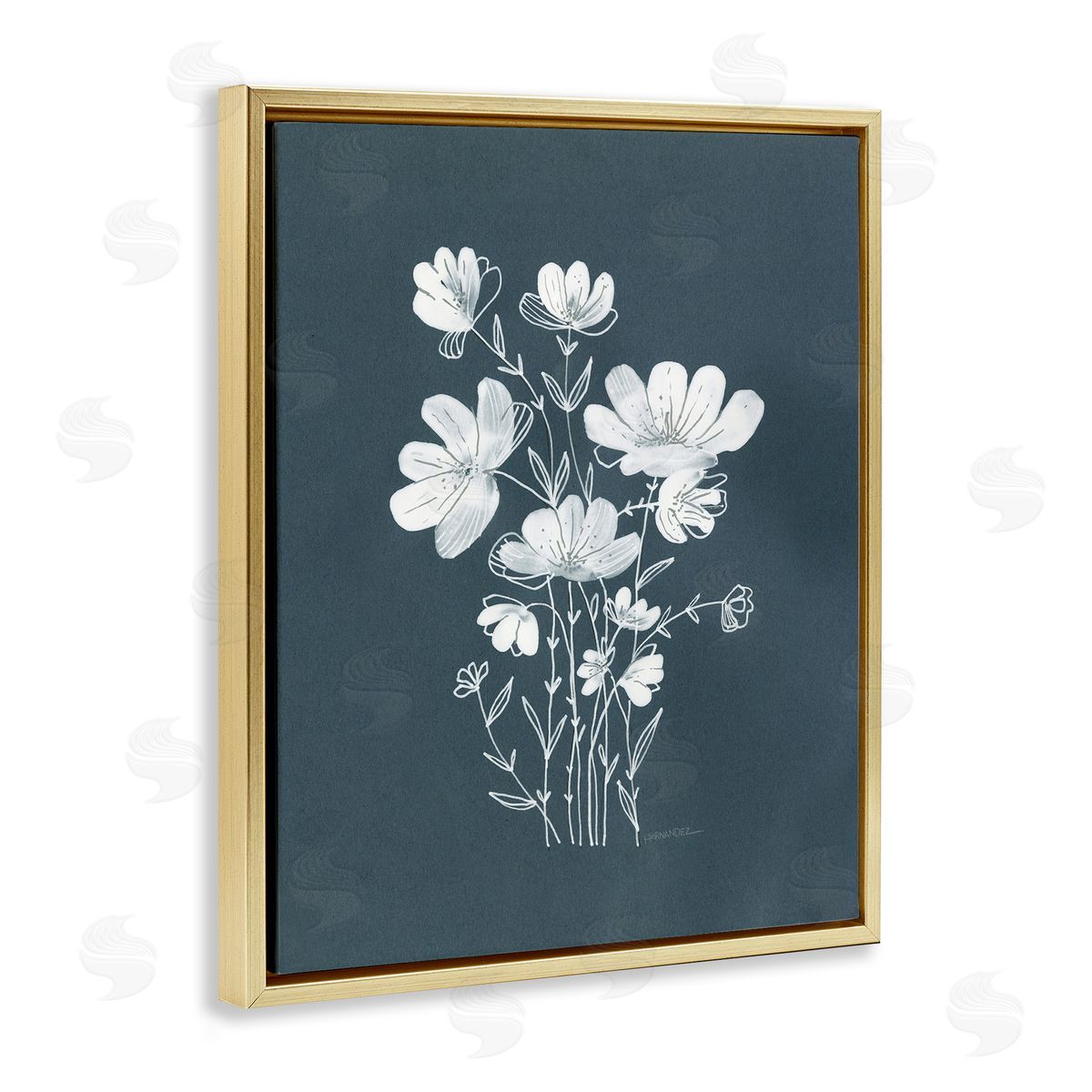 Leeza Hernandez White Simple Florals Gold Floating Frame Canvas Wall Art Print