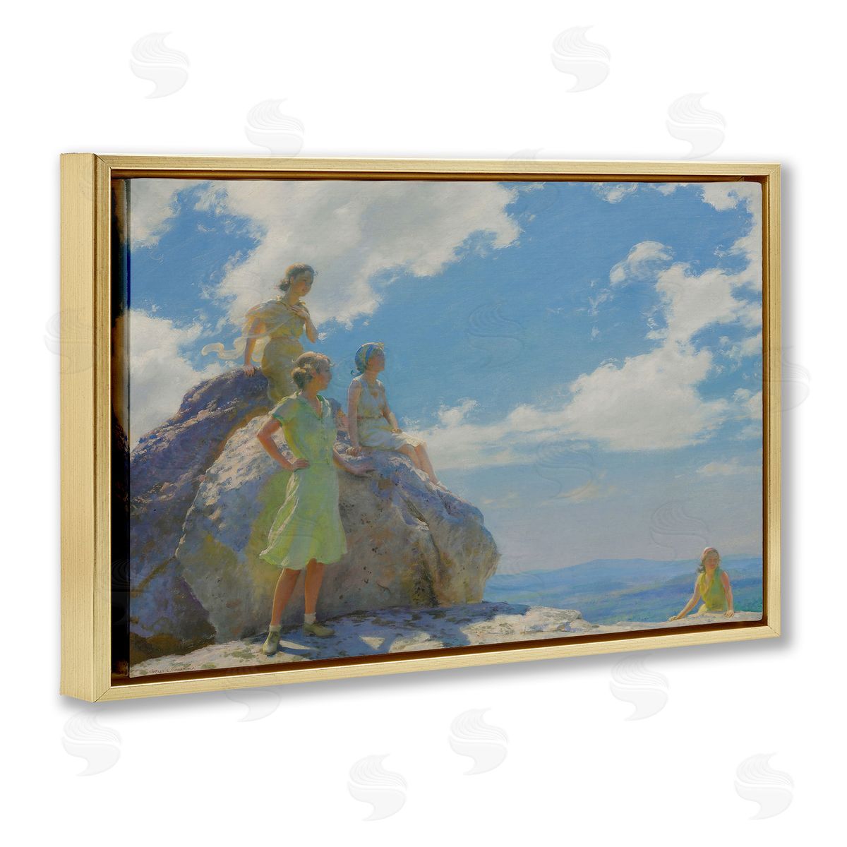 one1000paintings Classical Family by Rocks Gold Floating Frame Canvas Wall Art Print