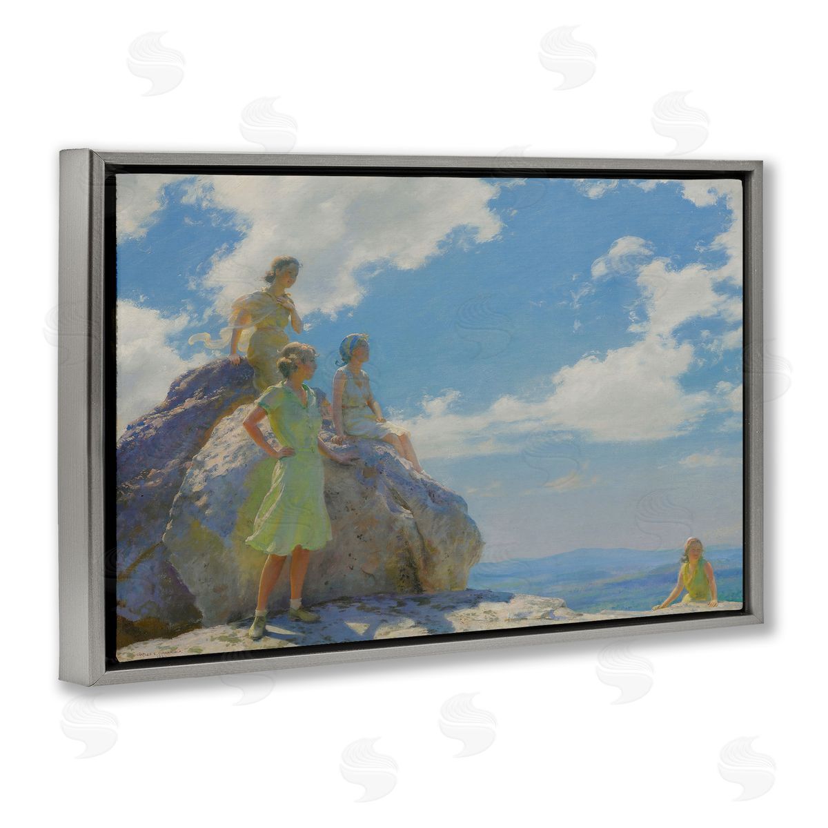 one1000paintings Classical Family by Rocks Gray Floating Frame Canvas Wall Art Print