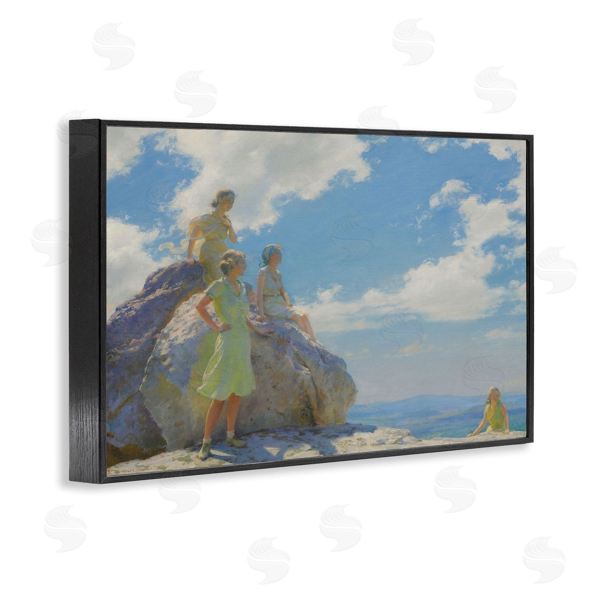 one1000paintings Classical Family by Rocks Black Framed Giclee Wall Art Print