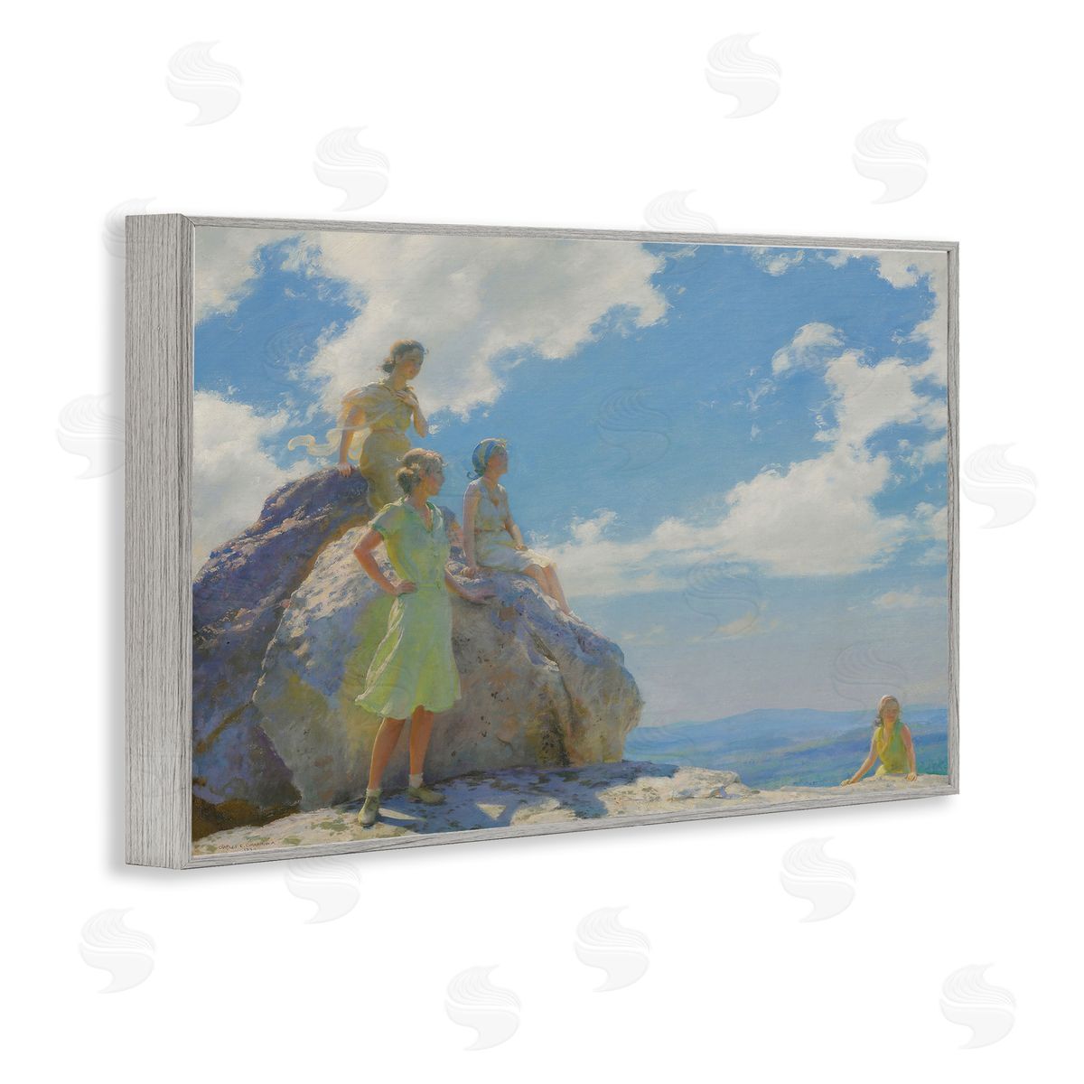 one1000paintings Classical Family by Rocks Gray Framed Giclee Wall Art Print
