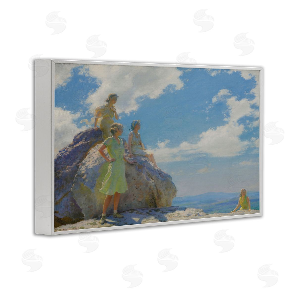 one1000paintings Classical Family by Rocks White Framed Giclee Wall Art Print