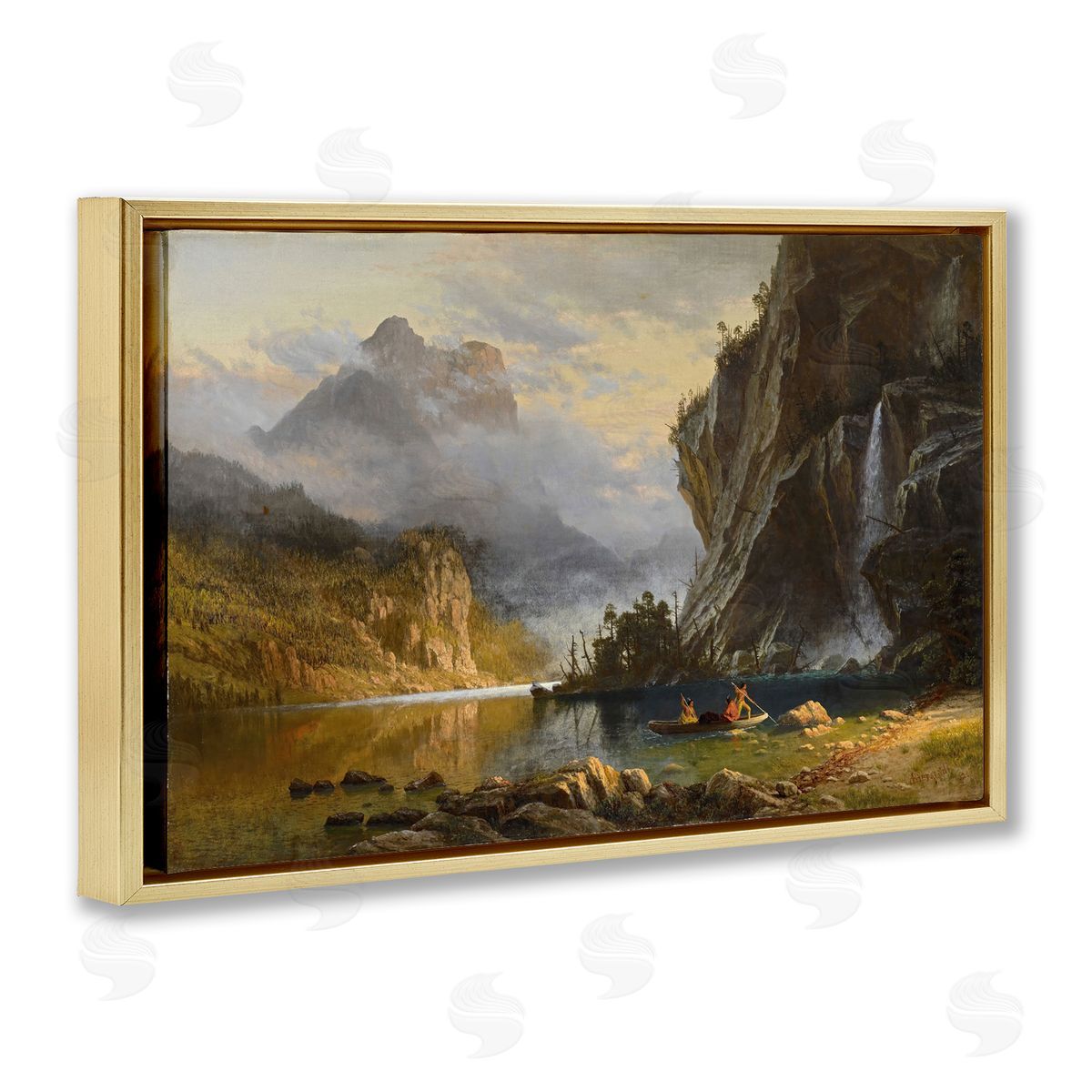 one1000paintings Classical Spear Fishing Gold Floating Frame Canvas Wall Art Print