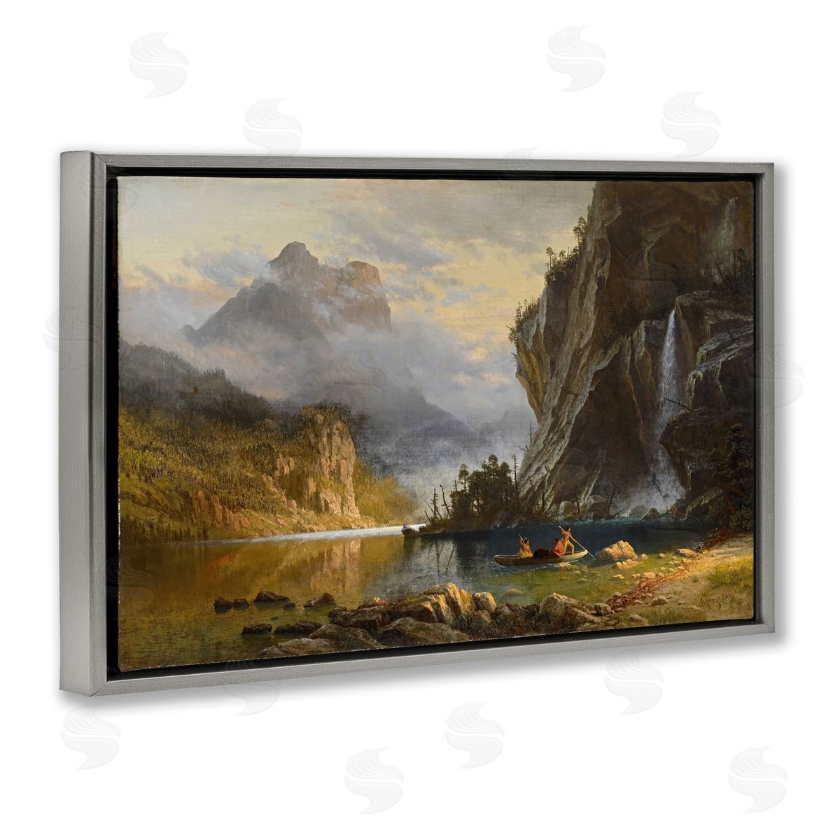 one1000paintings Classical Spear Fishing Gray Floating Frame Canvas Wall Art Print