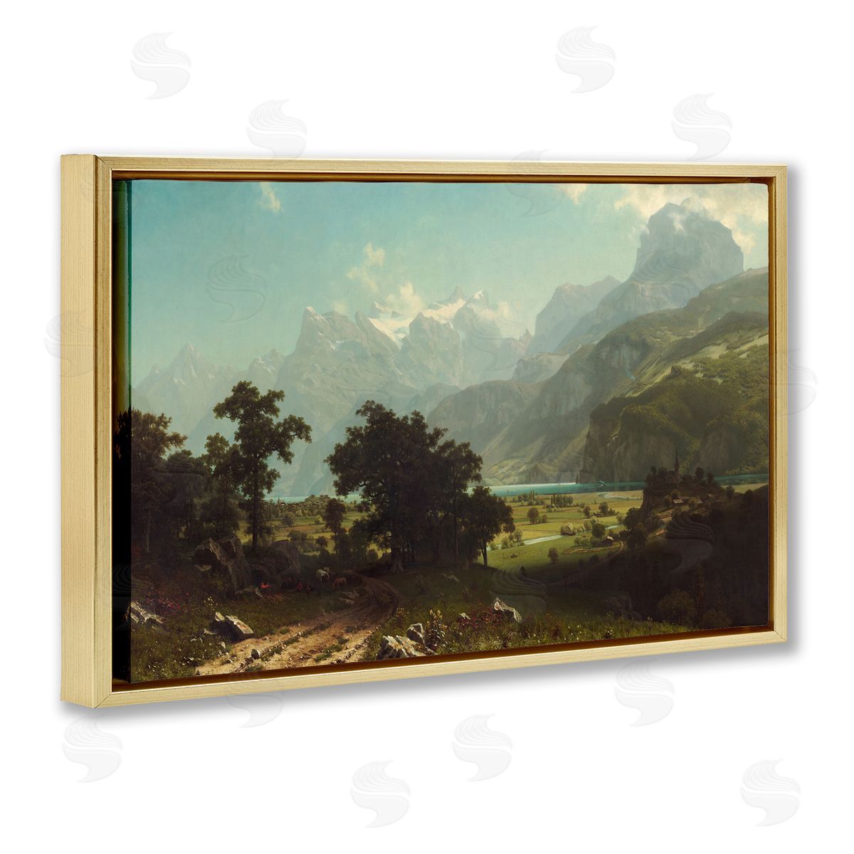 one1000paintings Classical Bierstadt Lake Lucerne Gold Floating Frame Canvas Wall Art Print