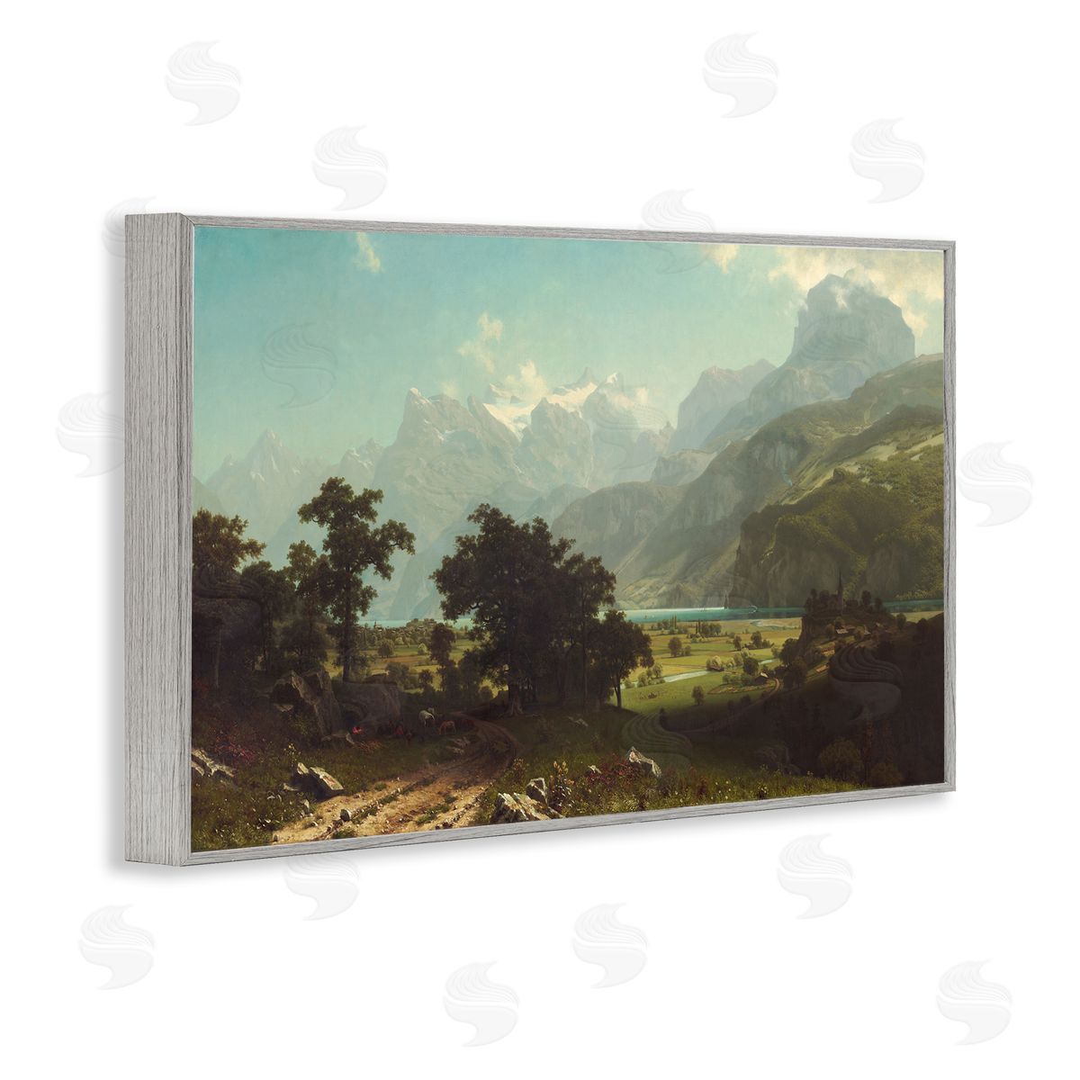 one1000paintings Classical Bierstadt Lake Lucerne Gray Framed Giclee Wall Art Print