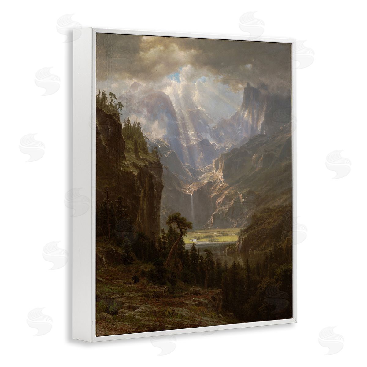 one1000paintings Classic Bierstadt Rocky Mountains White Framed Giclee Wall Art Print