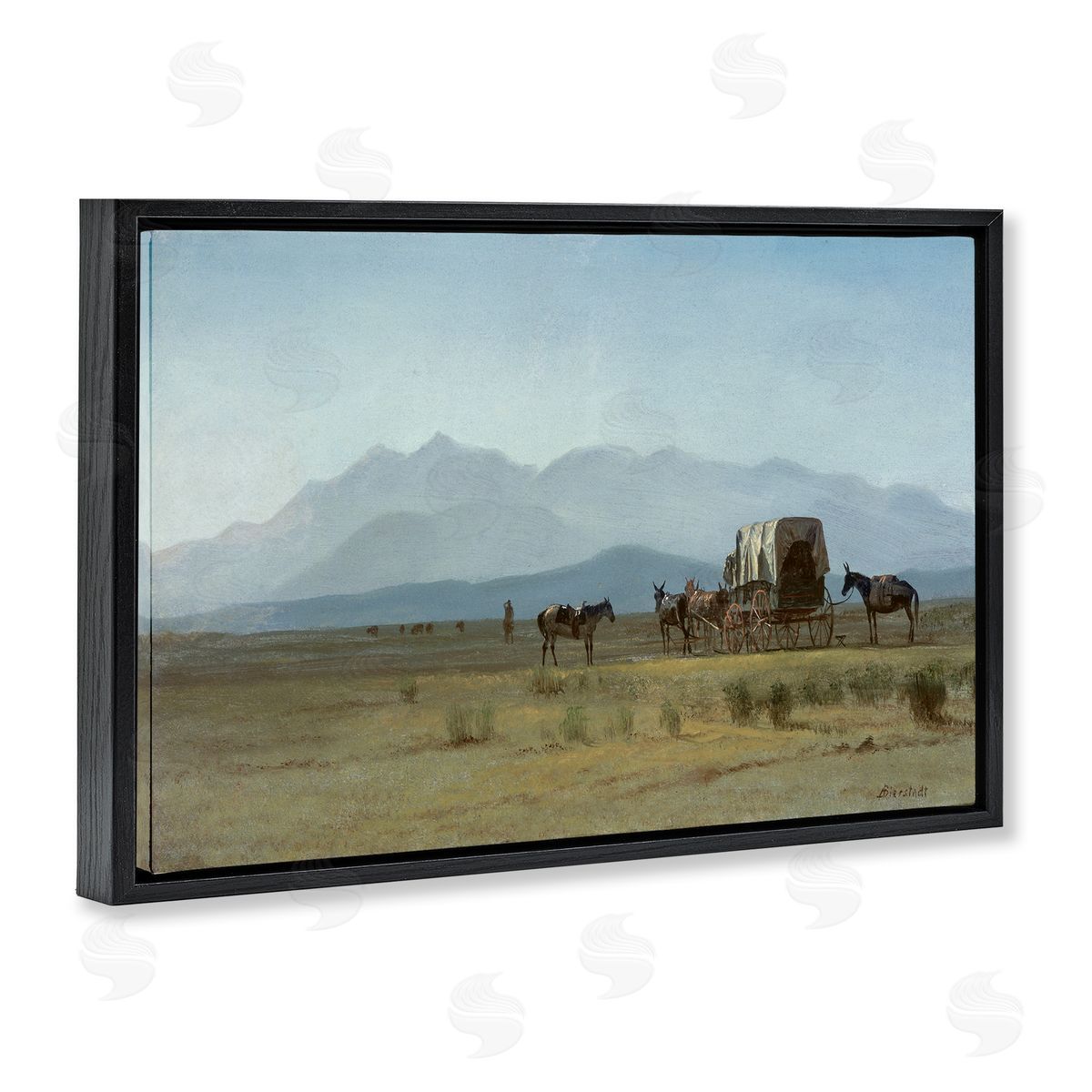 one1000paintings Classic Bierstadt Surveyor's Wagon Black Floating Frame Canvas Wall Art Print