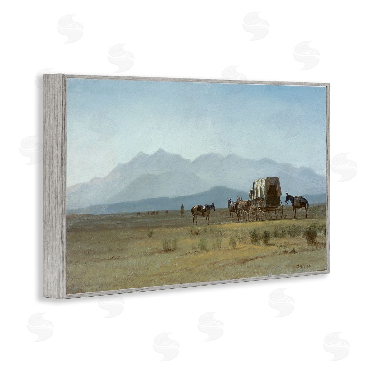 one1000paintings Classic Bierstadt Surveyor's Wagon Gray Framed Giclee Wall Art Print