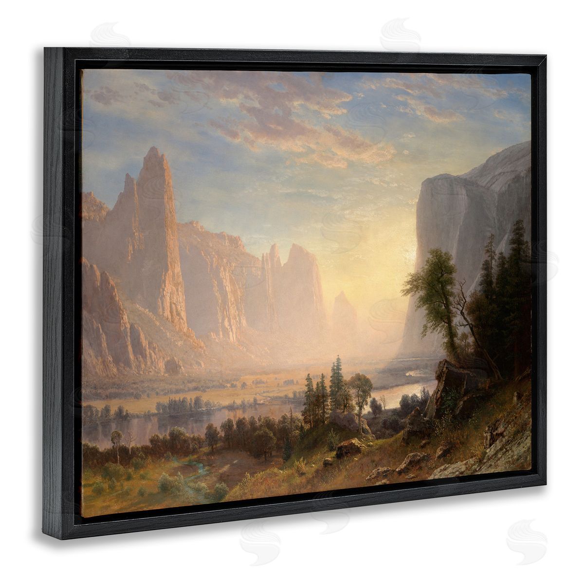 one1000paintings Classic Bierstadt Valley of Yosemite Black Floating Frame Canvas Wall Art Print