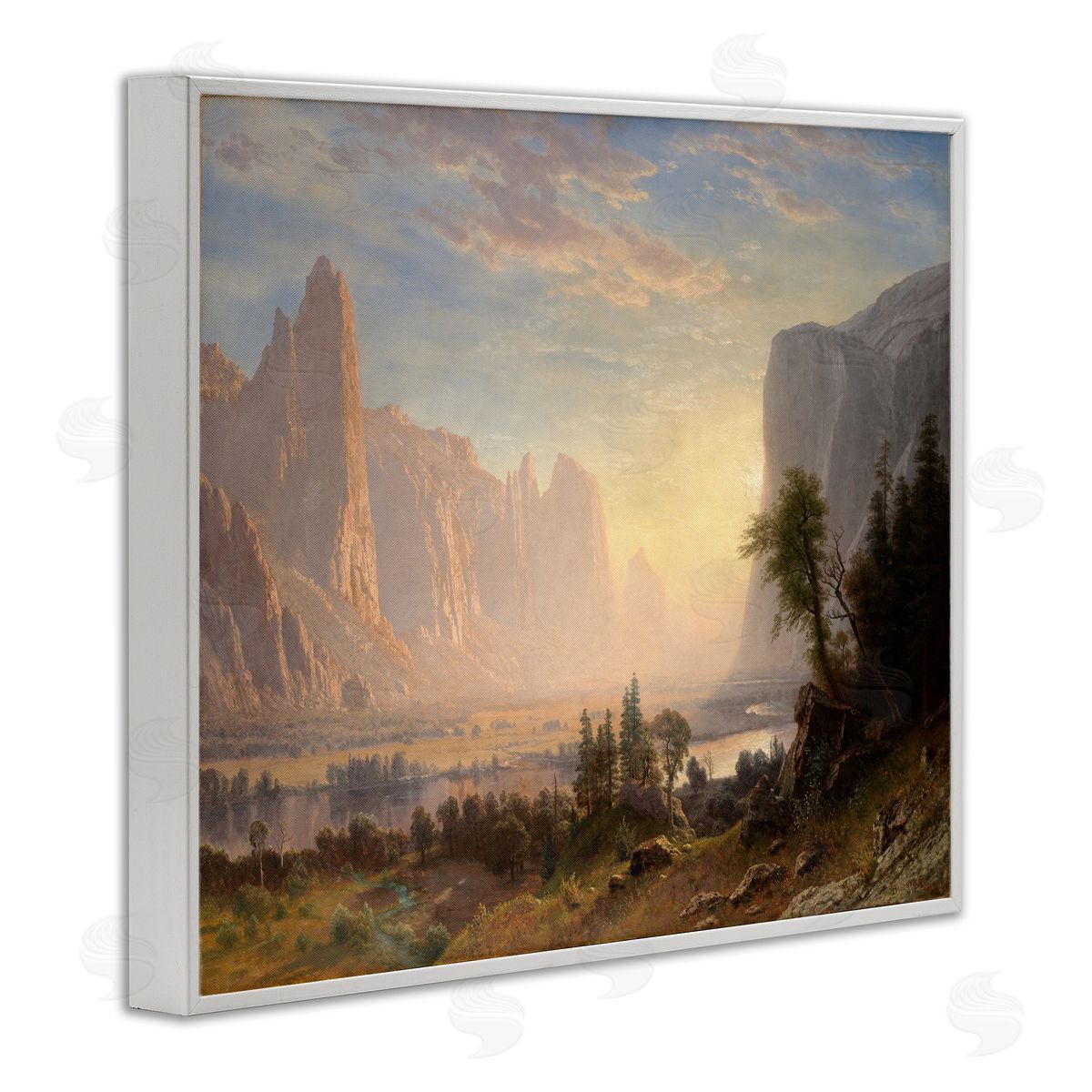 one1000paintings Classic Bierstadt Valley of Yosemite White Framed Giclee Wall Art Print