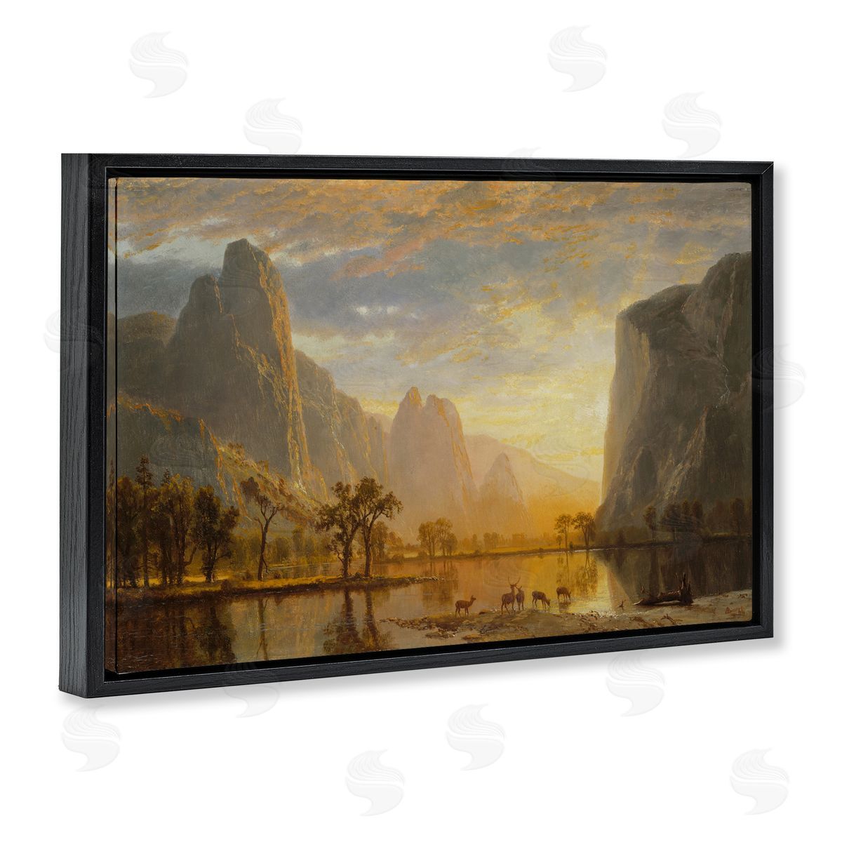 one1000paintings Classic Bierstadt Yosemite Landscape Black Floating Frame Canvas Wall Art Print