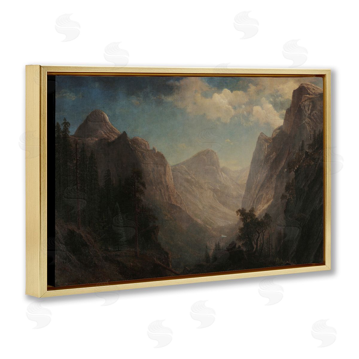 one1000paintings Classic Bierstadt Valley Landscape Gold Floating Frame Canvas Wall Art Print