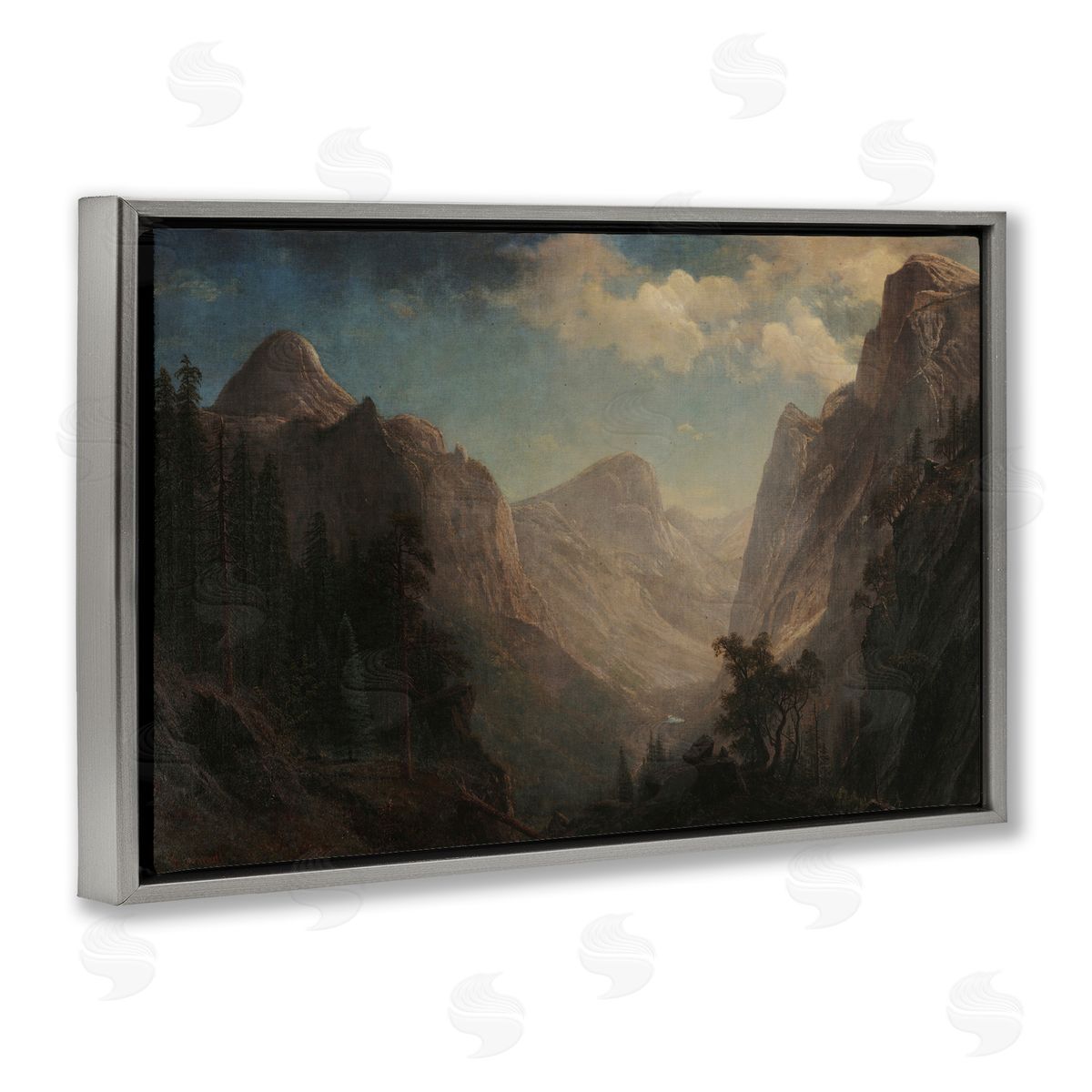 one1000paintings Classic Bierstadt Valley Landscape Gray Floating Frame Canvas Wall Art Print