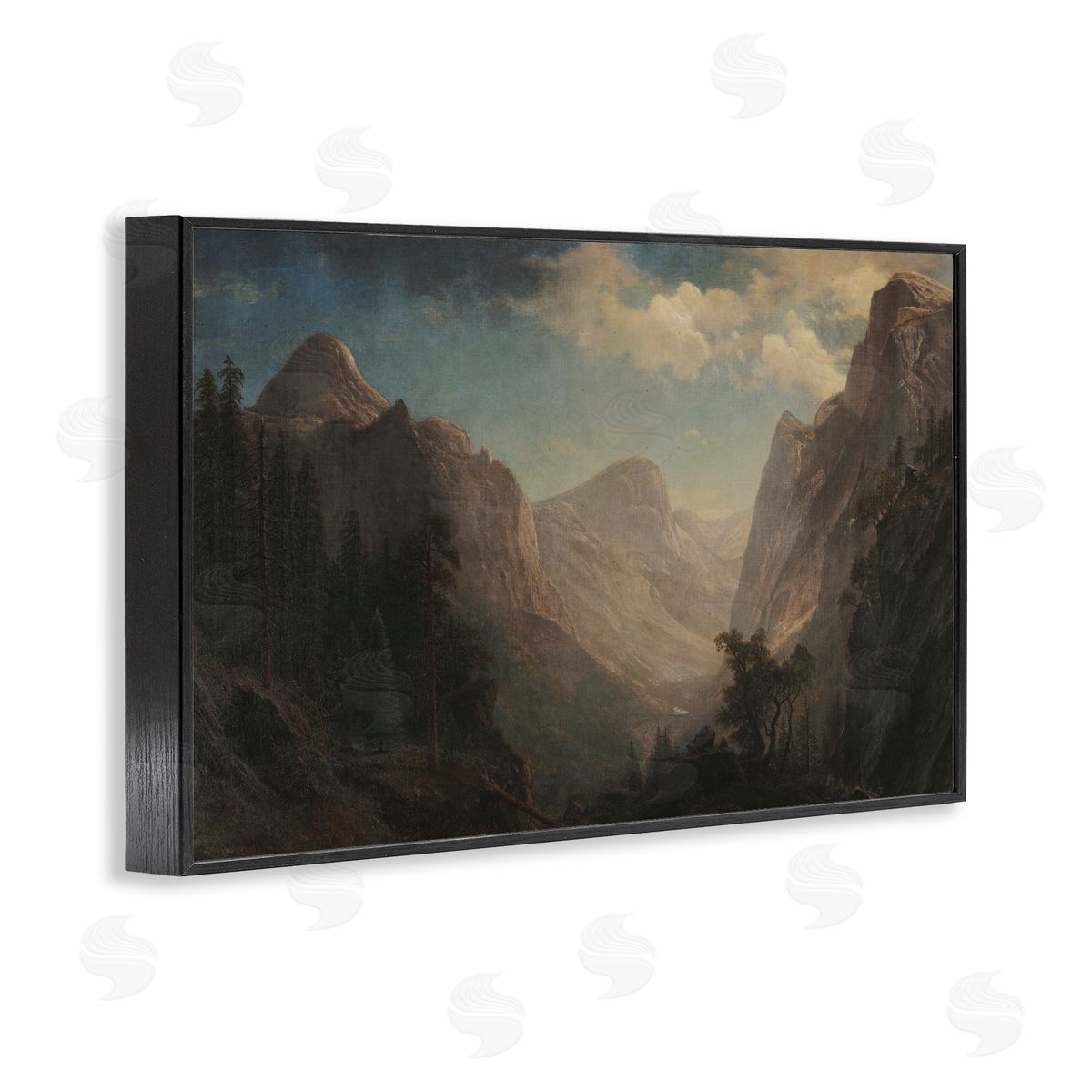 one1000paintings Classic Bierstadt Valley Landscape Black Framed Giclee Wall Art Print