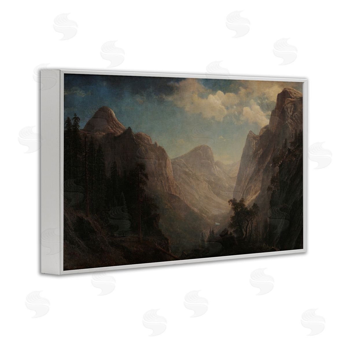 one1000paintings Classic Bierstadt Valley Landscape White Framed Giclee Wall Art Print