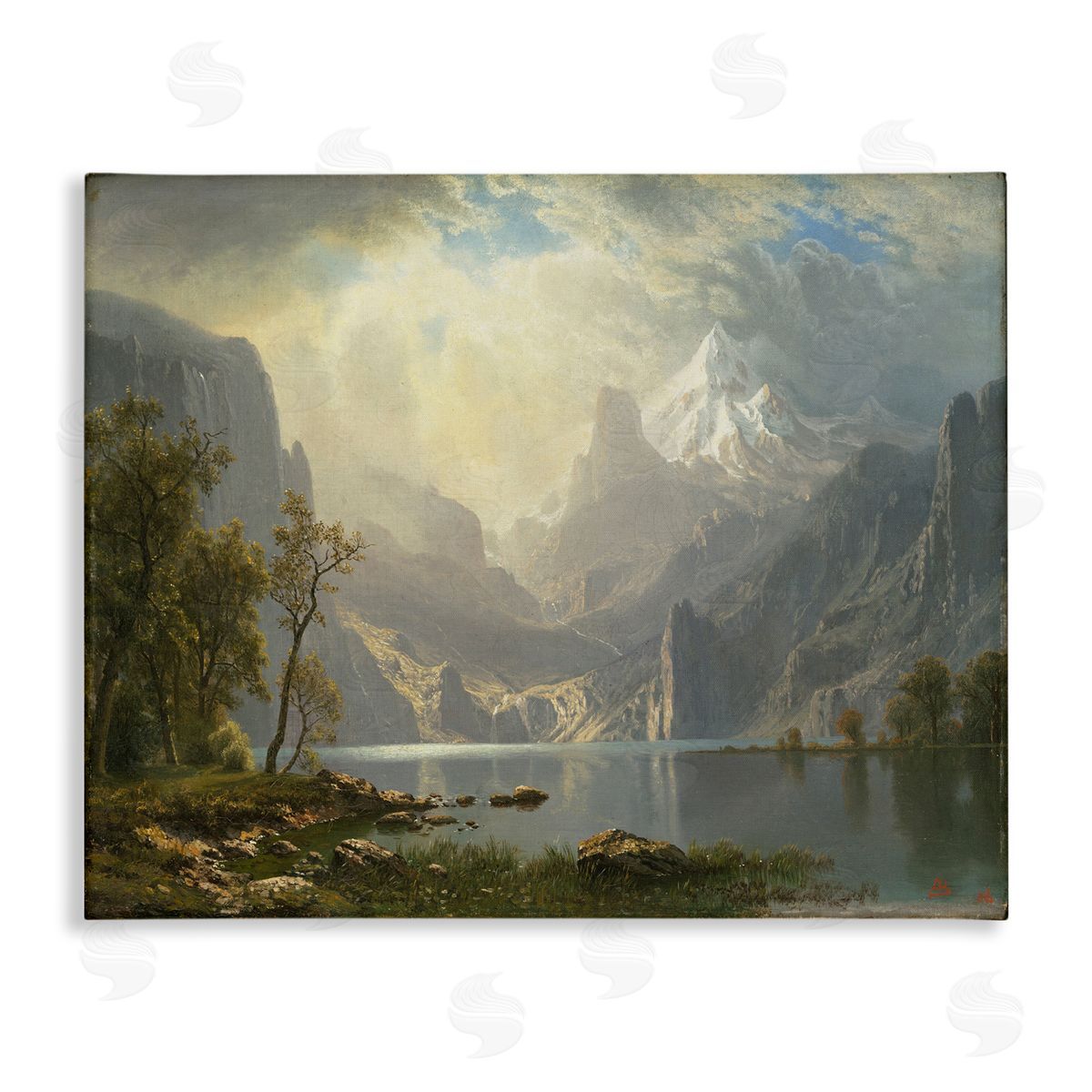 one1000paintings Classic Bierstadt View on Mountain Canvas Wall Art Print