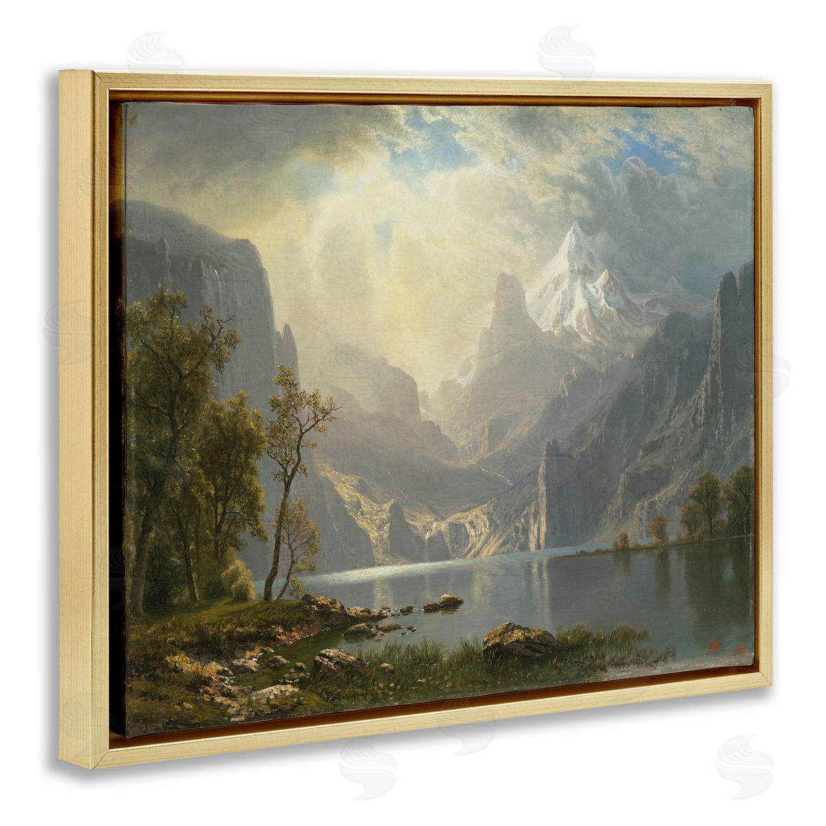 one1000paintings Classic Bierstadt View on Mountain Gold Floating Frame Canvas Wall Art Print