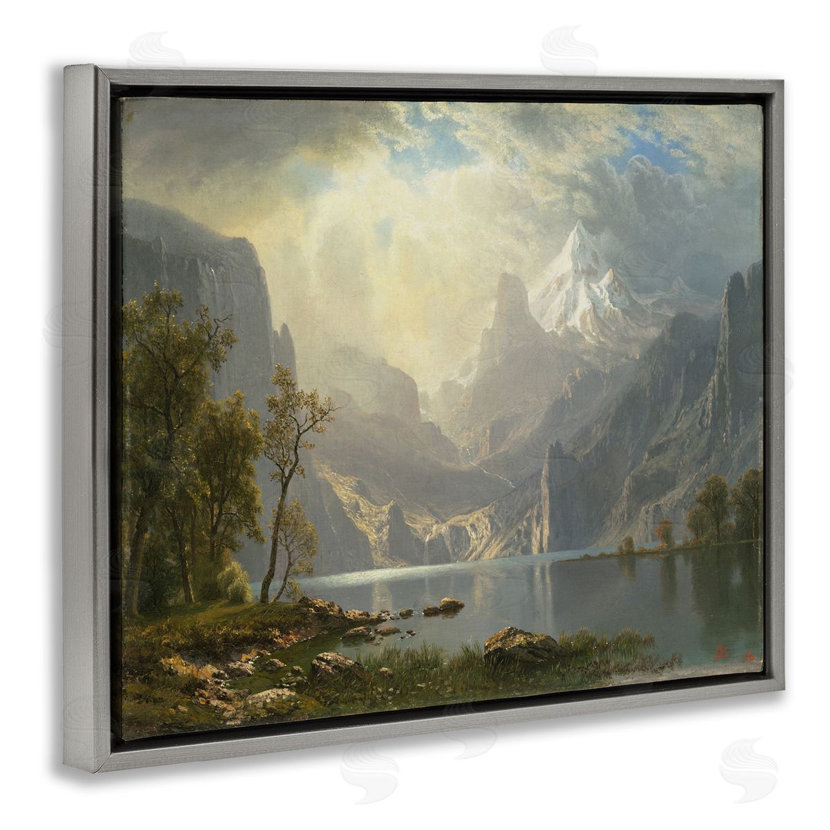 one1000paintings Classic Bierstadt View on Mountain Gray Floating Frame Canvas Wall Art Print