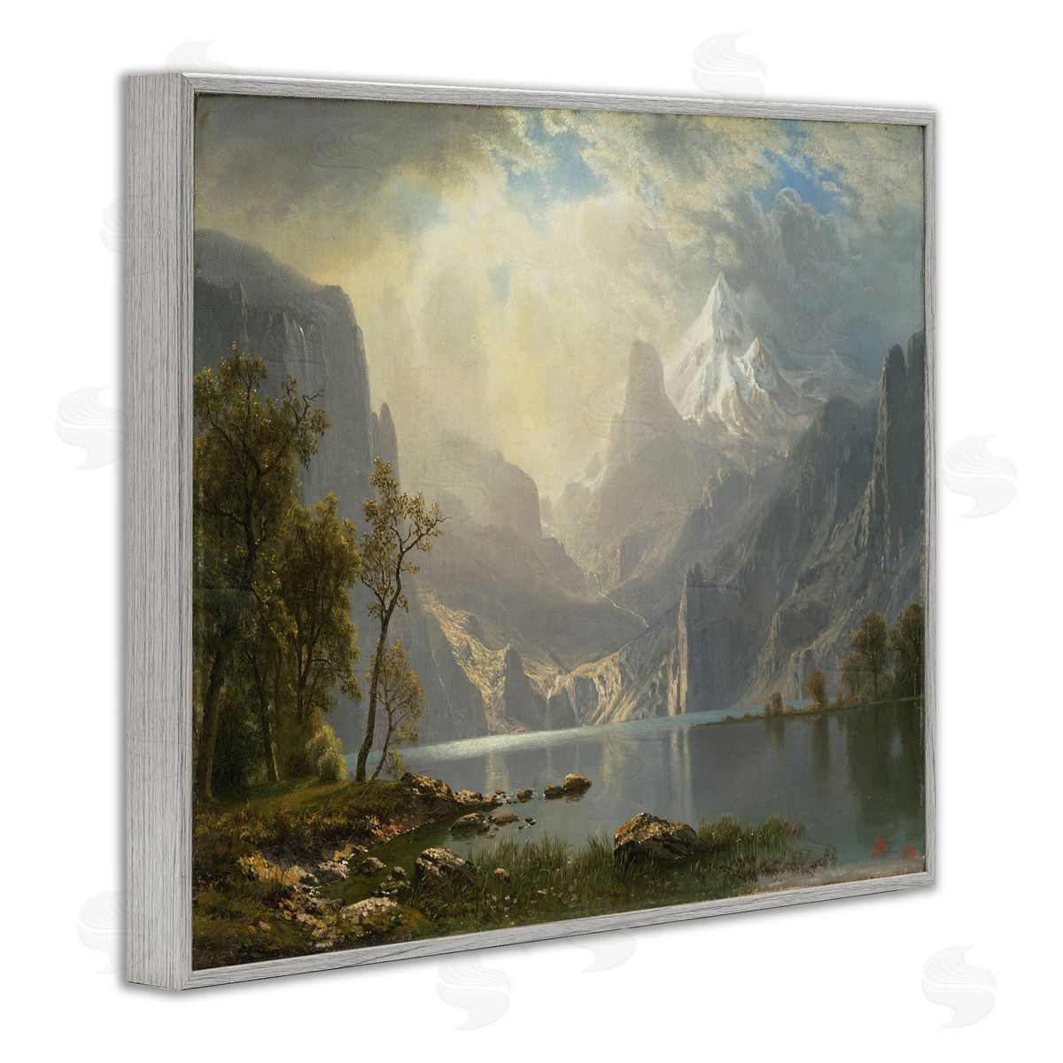 one1000paintings Classic Bierstadt View on Mountain Gray Framed Giclee Wall Art Print