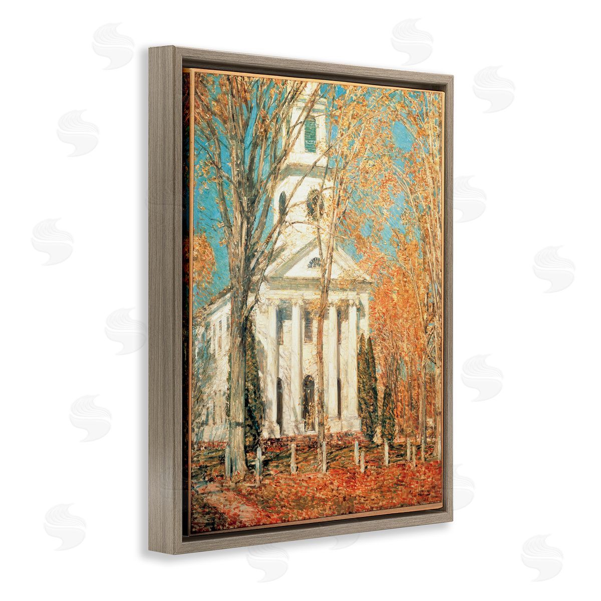 one1000paintings Classic Church At Old Lyme Brown Floating Frame Canvas Wall Art Print