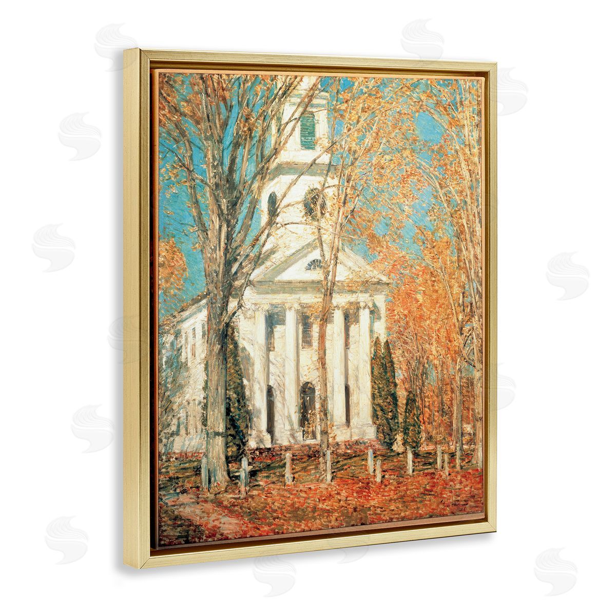 one1000paintings Classic Church At Old Lyme Gold Floating Frame Canvas Wall Art Print