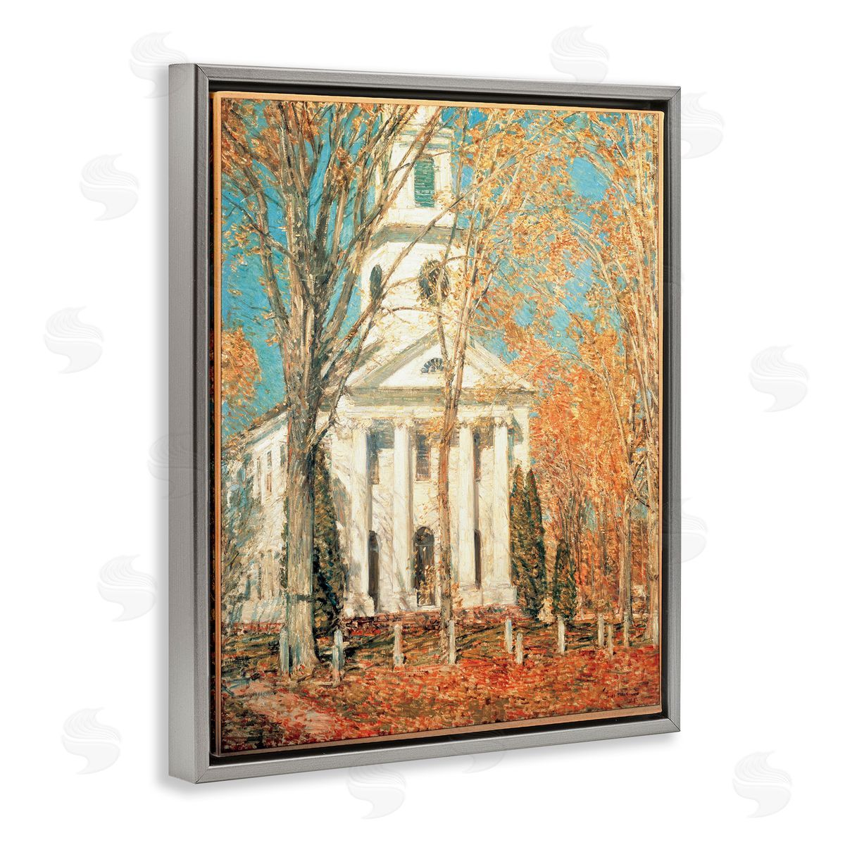 one1000paintings Classic Church At Old Lyme Gray Floating Frame Canvas Wall Art Print