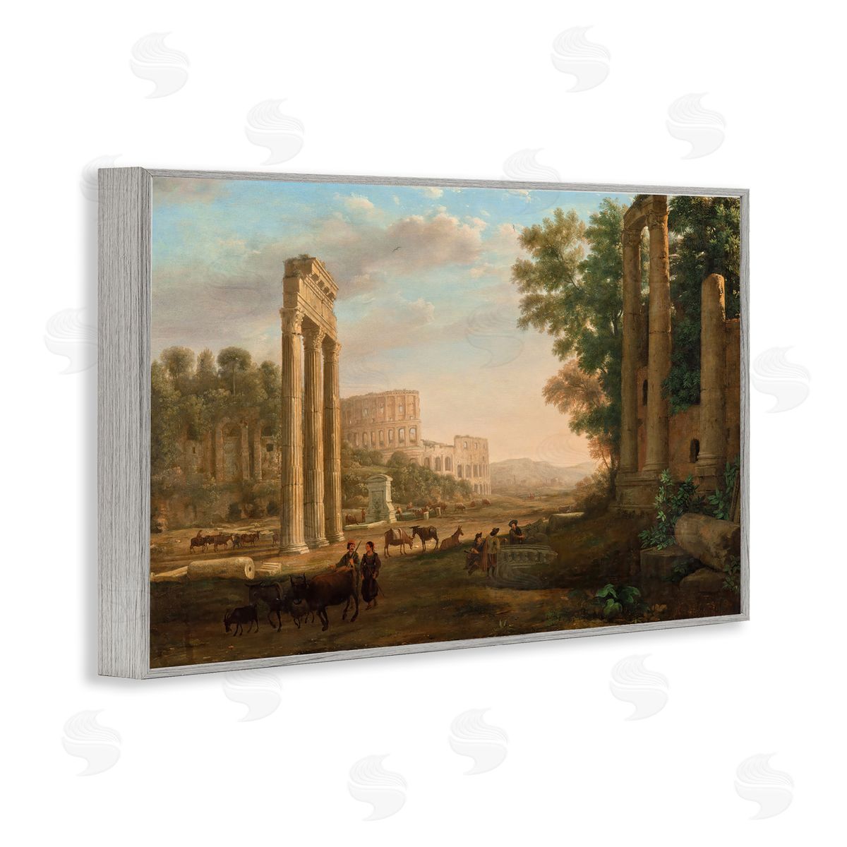 one1000paintings Classic Claud Ruins of Roman Forum Gray Framed Giclee Wall Art Print