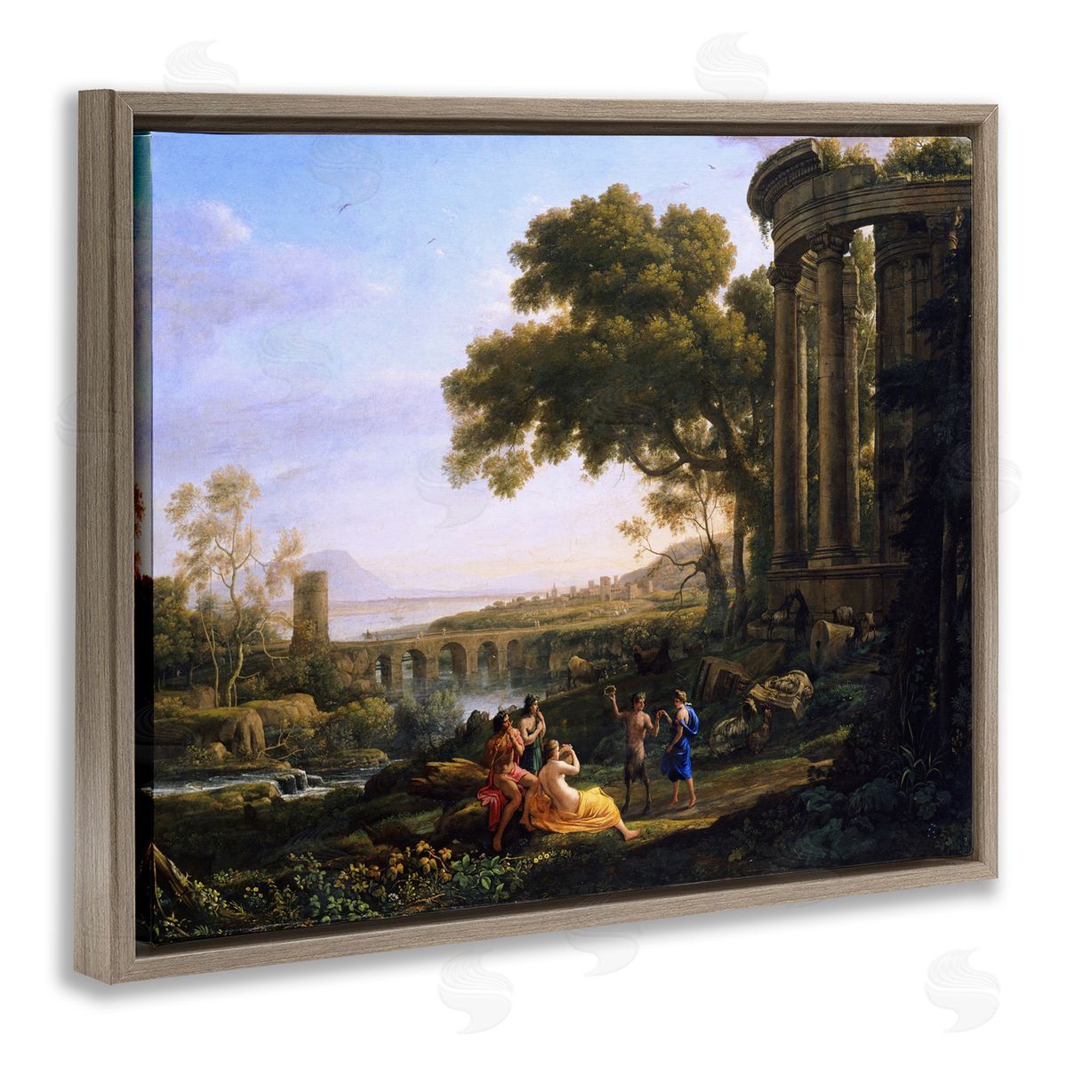 one1000paintings Classic Nymph & Satyr Dancing Brown Floating Frame Canvas Wall Art Print