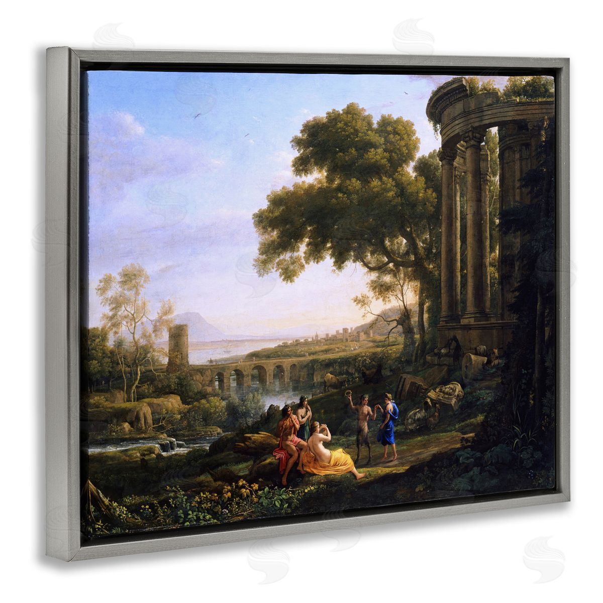 one1000paintings Classic Nymph & Satyr Dancing Gray Floating Frame Canvas Wall Art Print