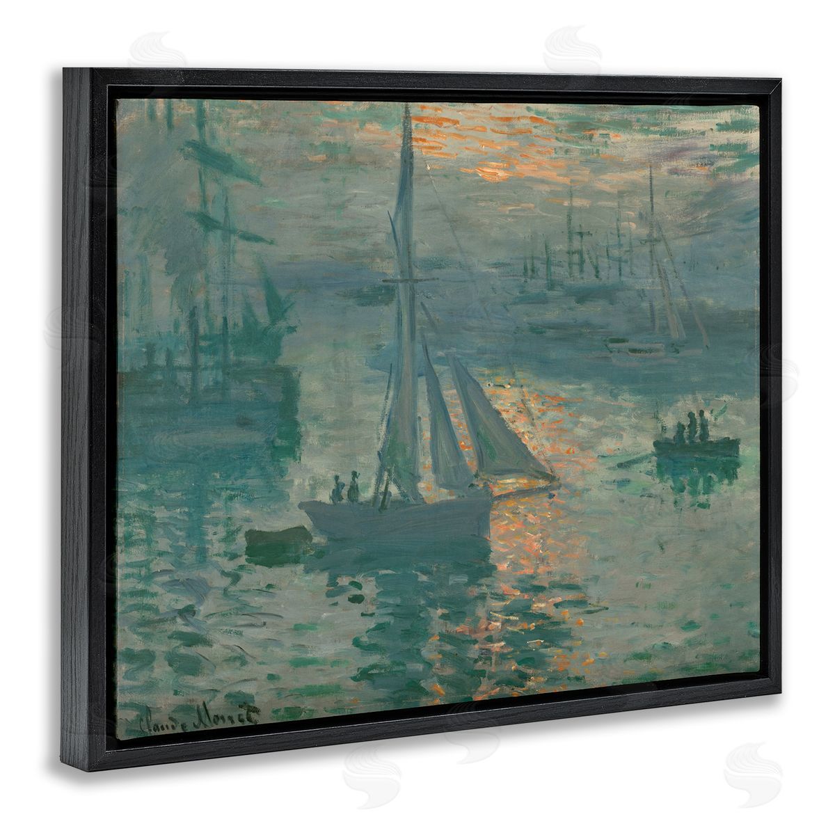 one1000paintings Classic Monet Marine Sunrise Black Floating Frame Canvas Wall Art Print