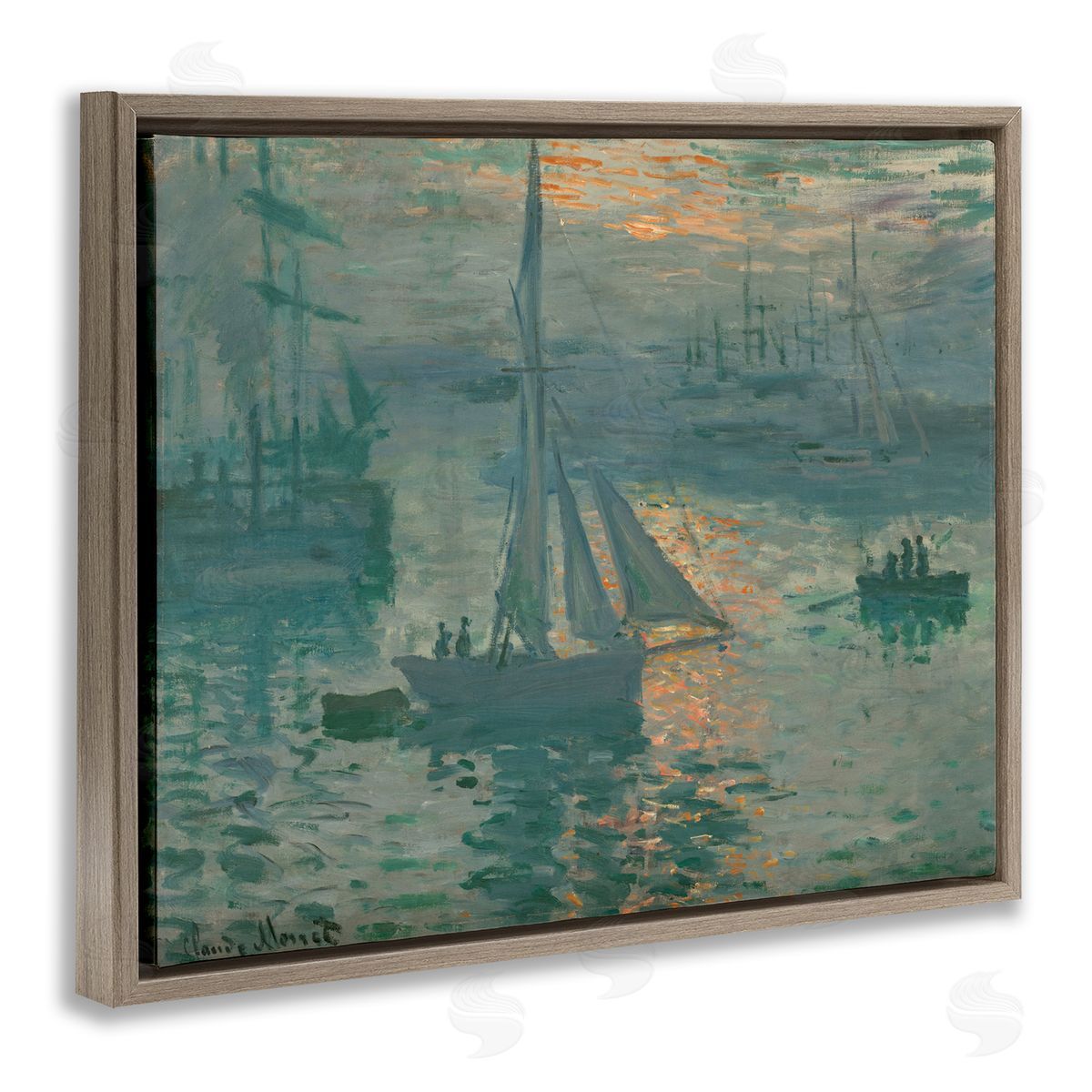 one1000paintings Classic Monet Marine Sunrise Brown Floating Frame Canvas Wall Art Print