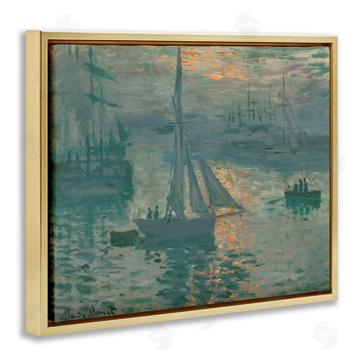 one1000paintings Classic Monet Marine Sunrise Gold Floating Frame Canvas Wall Art Print