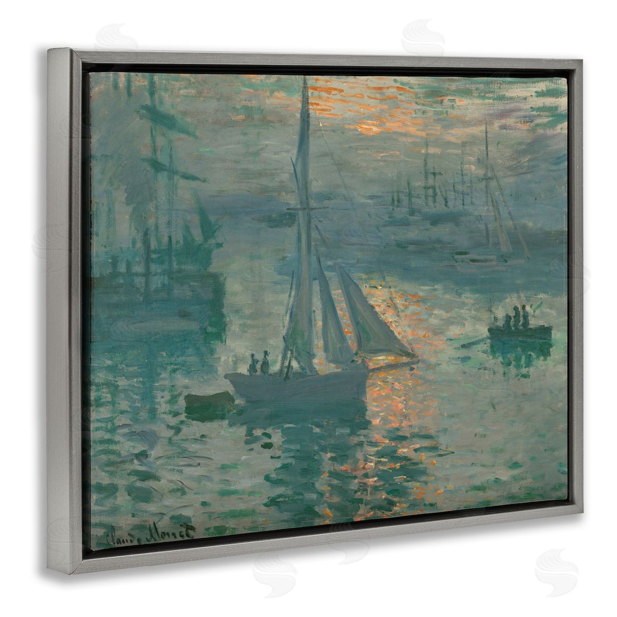 one1000paintings Classic Monet Marine Sunrise Gray Floating Frame Canvas Wall Art Print