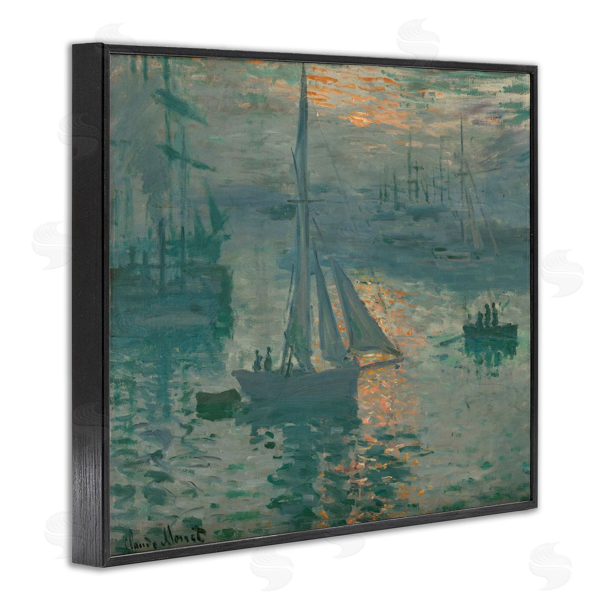one1000paintings Classic Monet Marine Sunrise Black Framed Giclee Wall Art Print