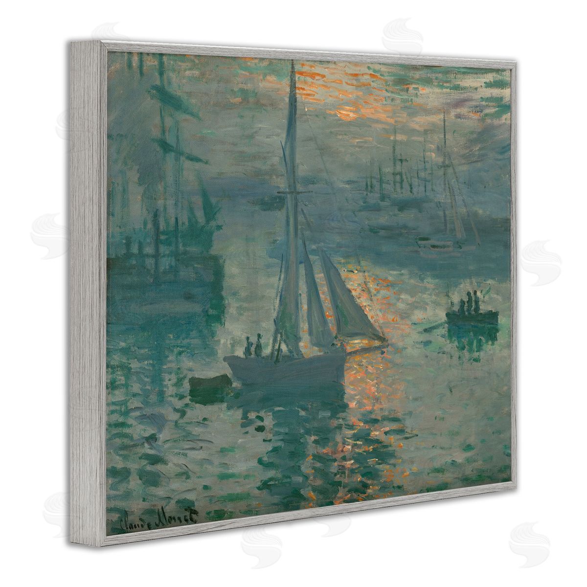 one1000paintings Classic Monet Marine Sunrise Gray Framed Giclee Wall Art Print