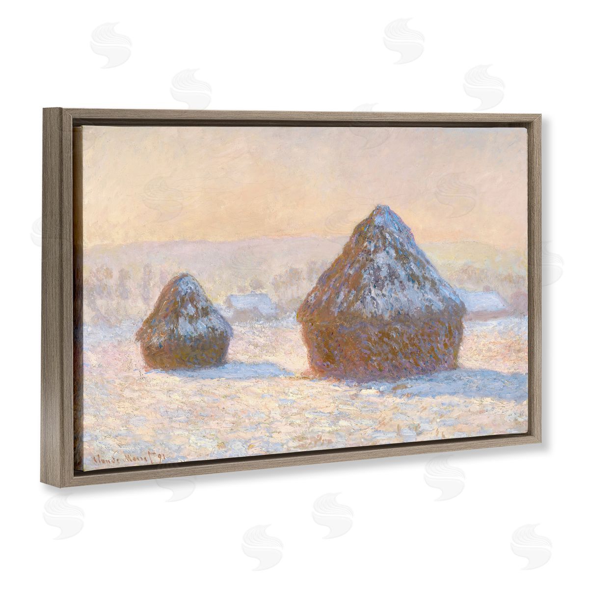 one1000paintings Classic Monet Wheatstacks Brown Floating Frame Canvas Wall Art Print
