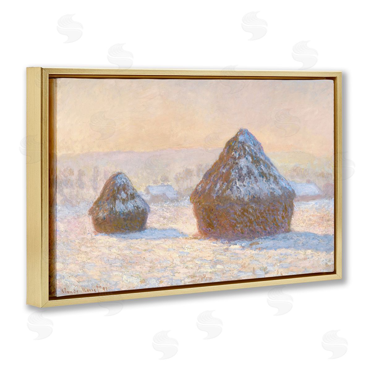 one1000paintings Classic Monet Wheatstacks Gold Floating Frame Canvas Wall Art Print