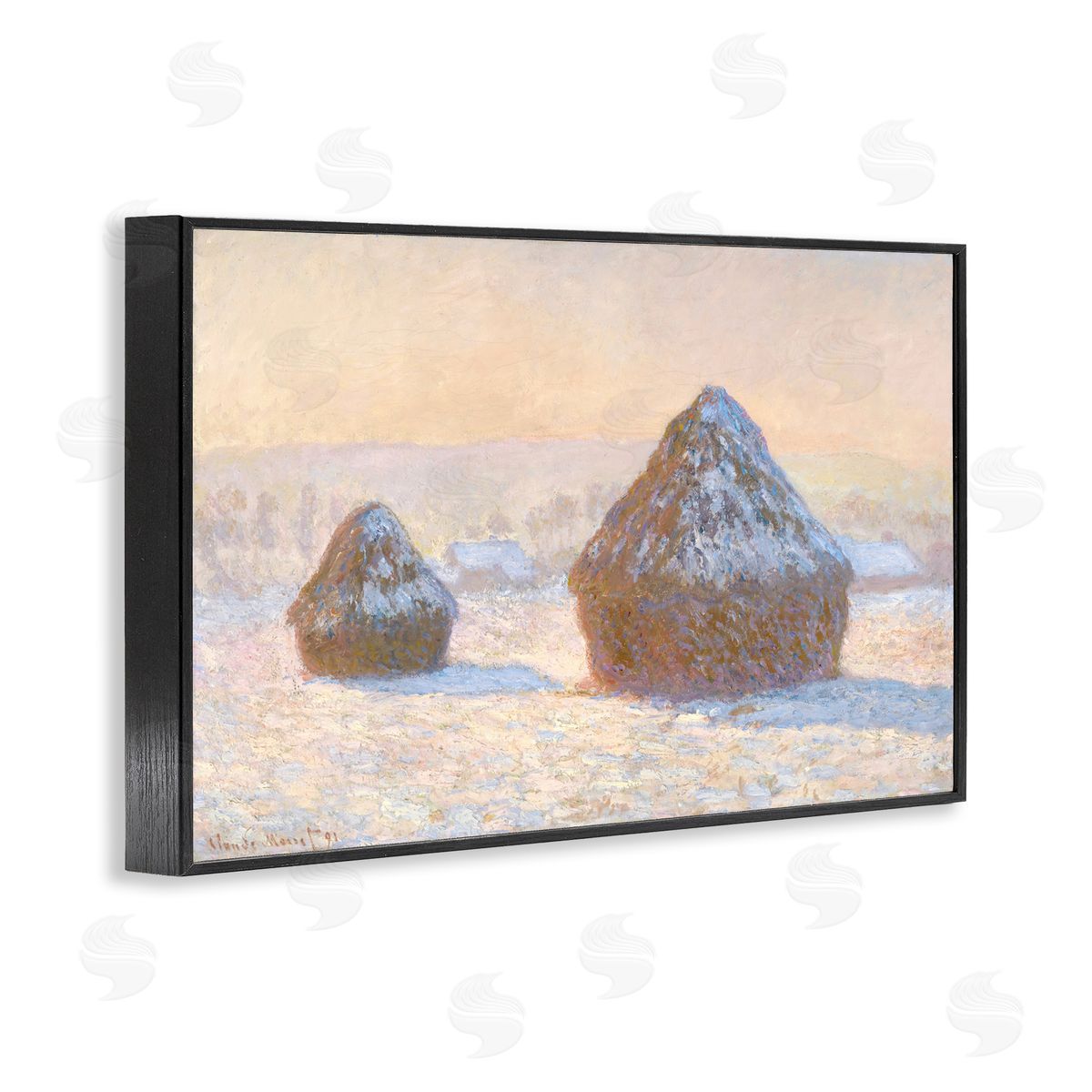 one1000paintings Classic Monet Wheatstacks Black Framed Giclee Wall Art Print