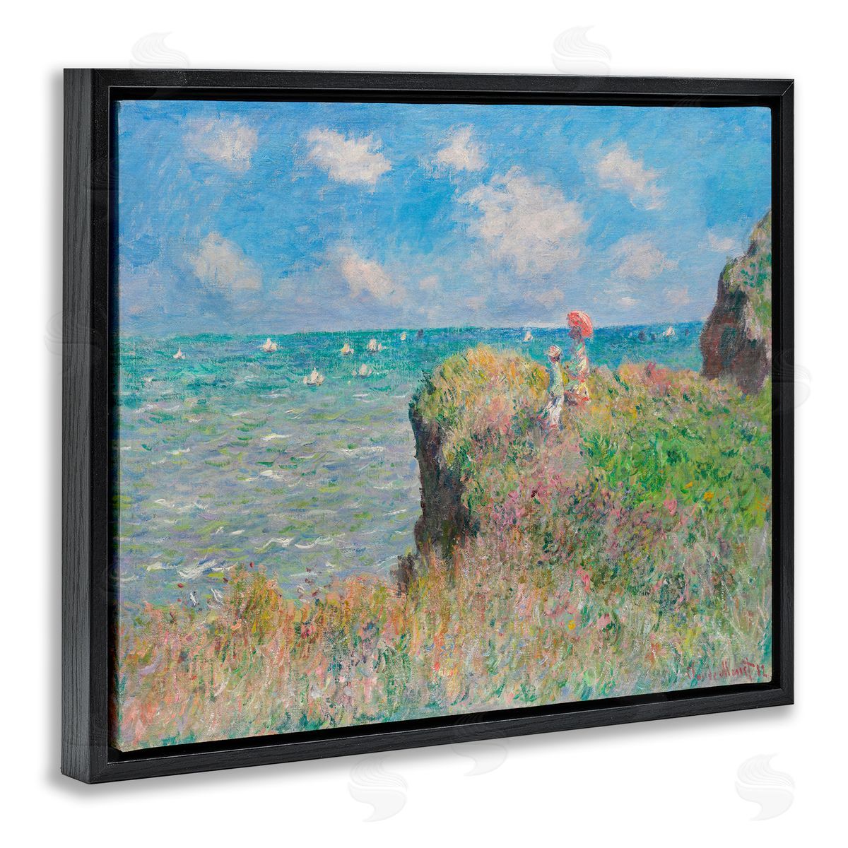 one1000paintings Classic Monet Cliff Walk Black Floating Frame Canvas Wall Art Print