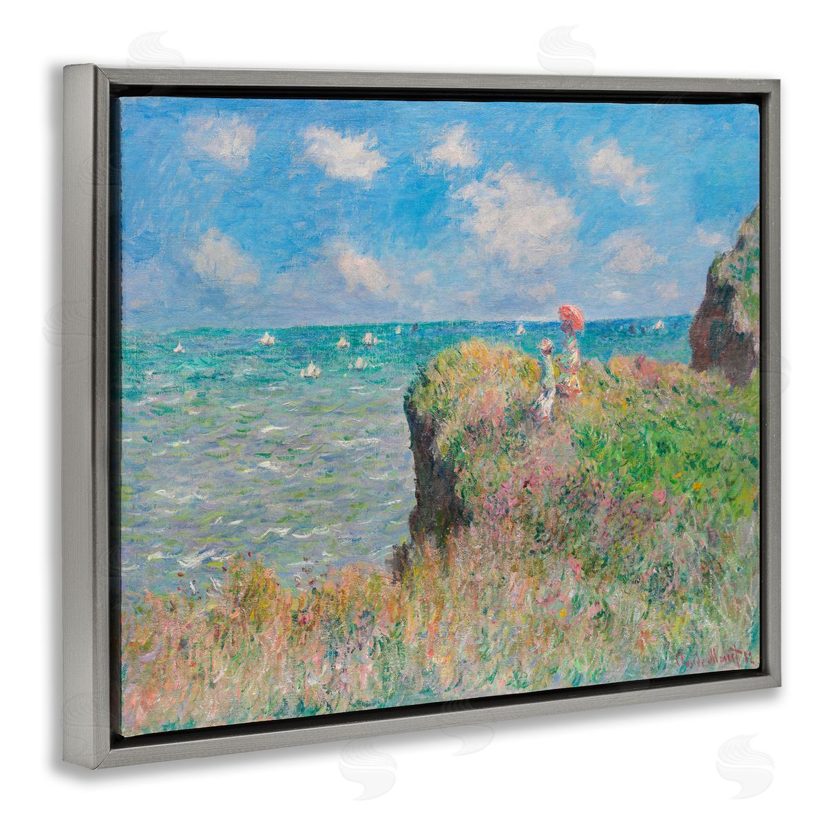 one1000paintings Classic Monet Cliff Walk Gray Floating Frame Canvas Wall Art Print