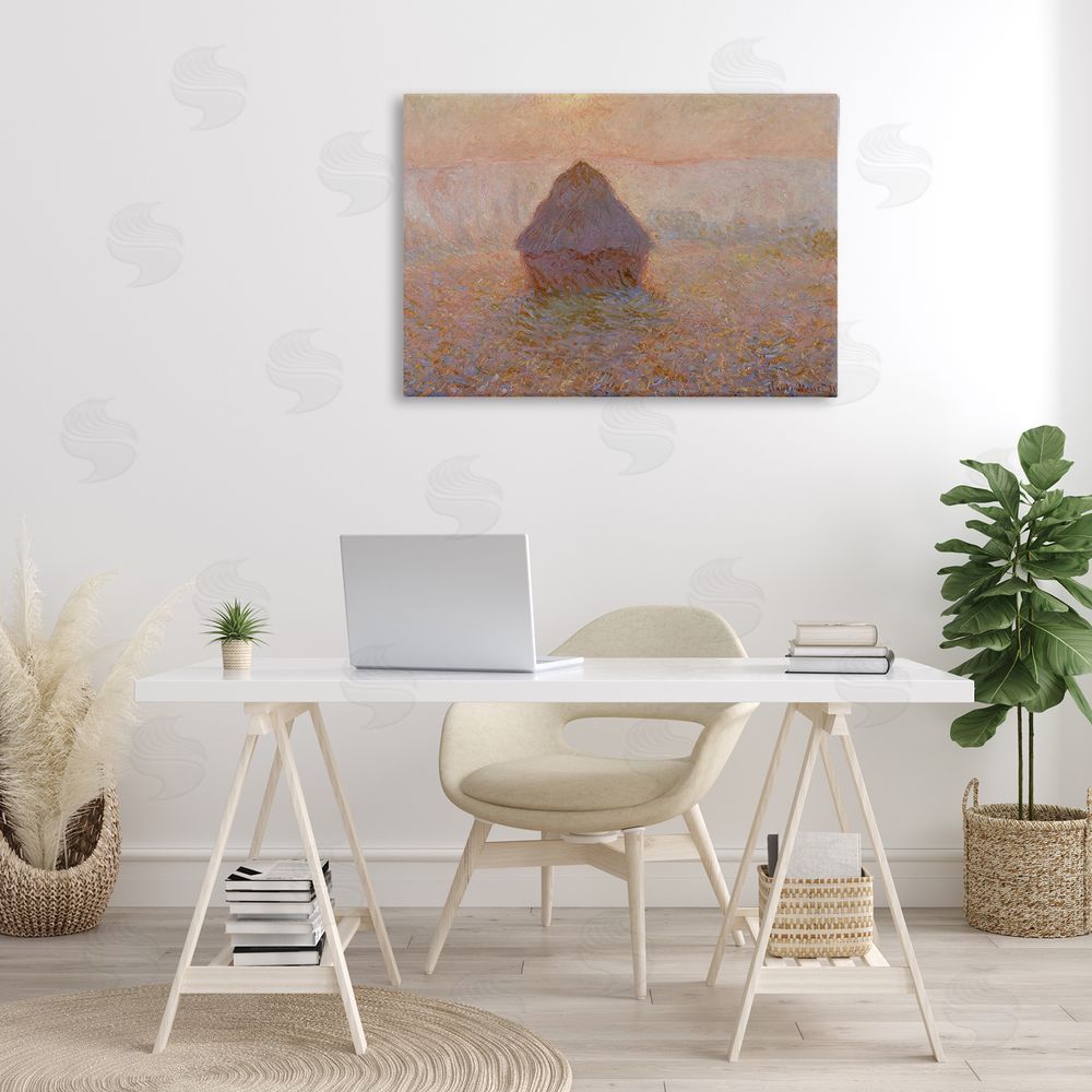 one1000paintings Classical Monet Grainstack Canvas Wall Art Print in Room
