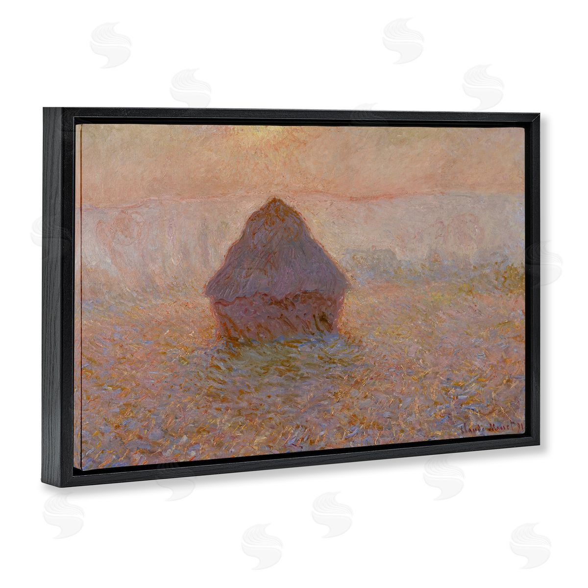 one1000paintings Classical Monet Grainstack Black Floating Frame Canvas Wall Art Print