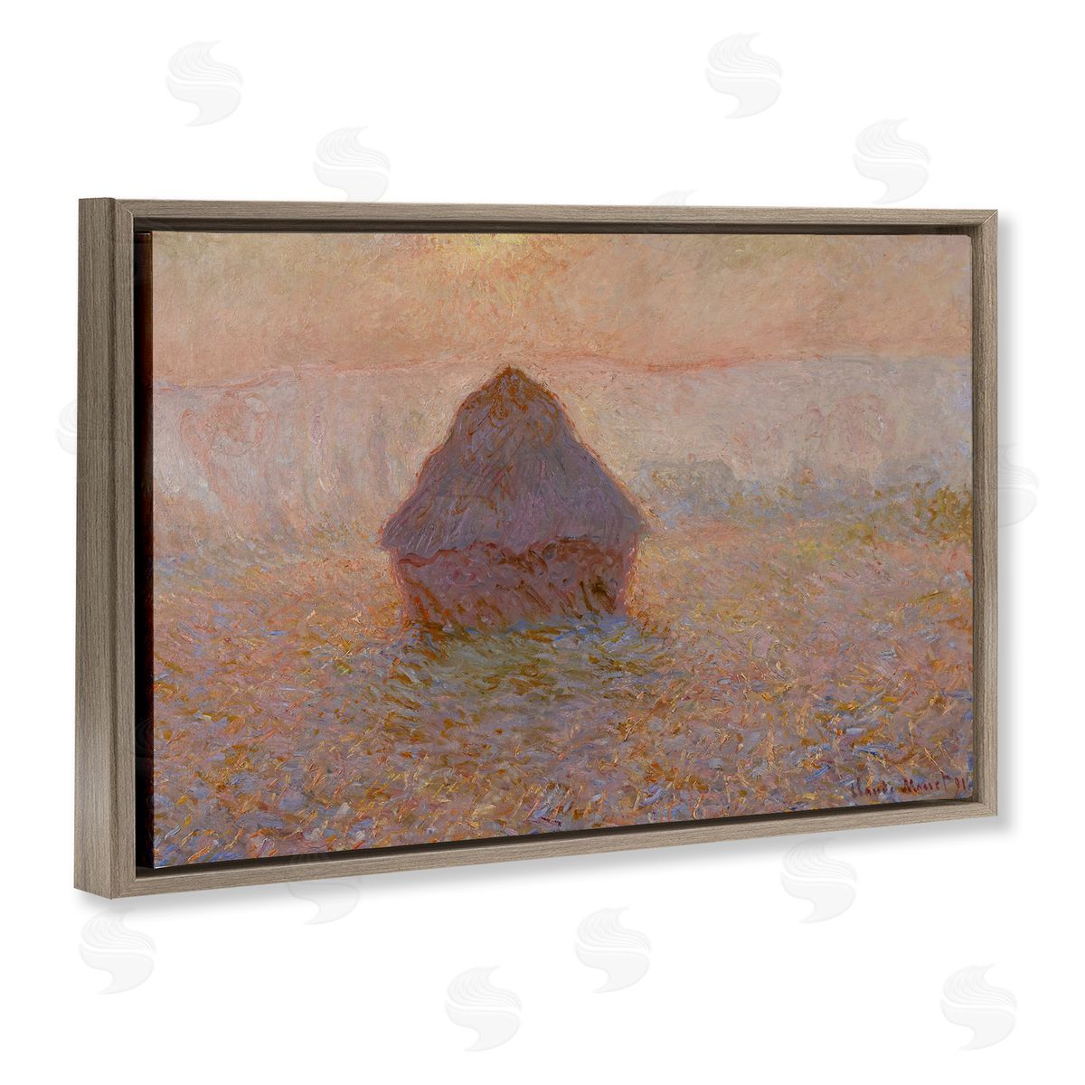 one1000paintings Classical Monet Grainstack Brown Floating Frame Canvas Wall Art Print