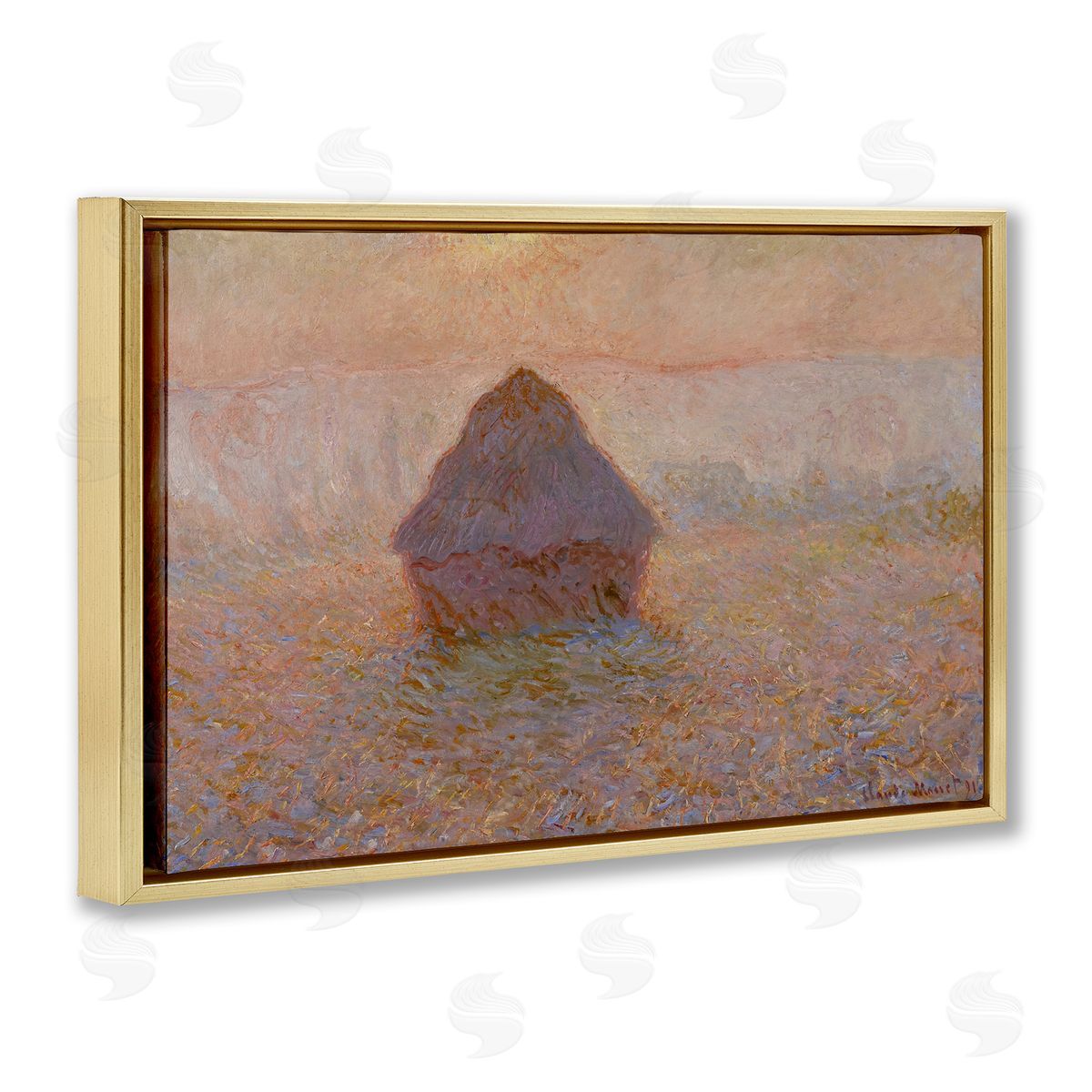 one1000paintings Classical Monet Grainstack Gold Floating Frame Canvas Wall Art Print